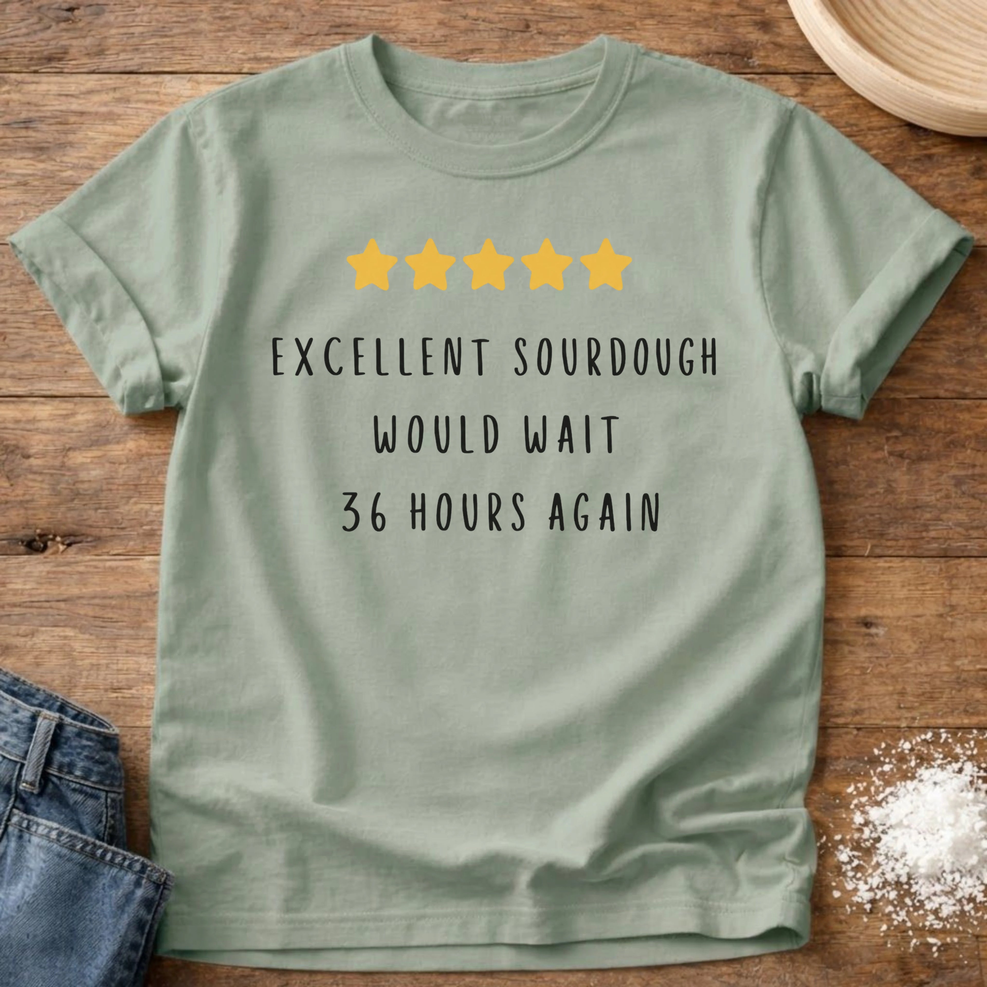 Knead More Fun 5 Star Would Wait sourdough t-shirt in Bay