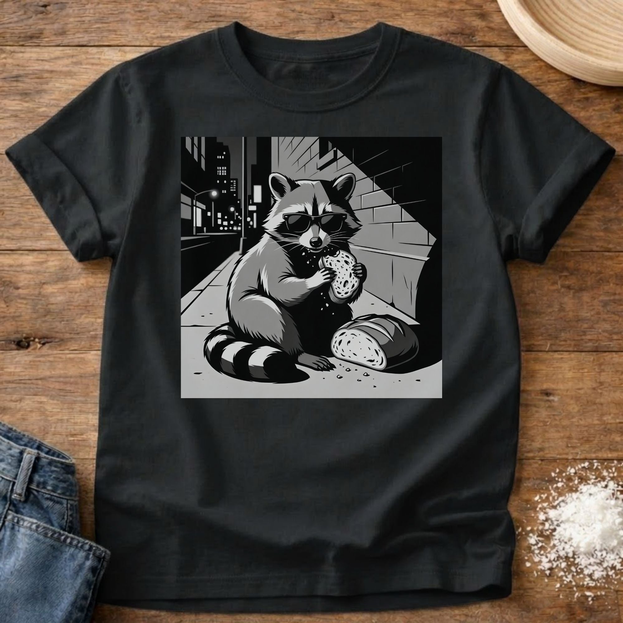 NYC Raccoon B&W Graphic T-Shirt