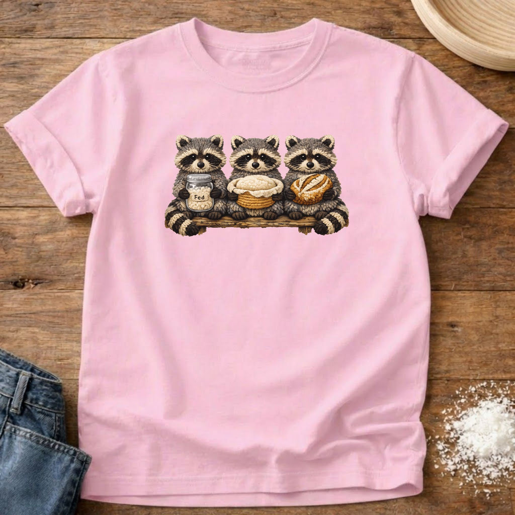 Raccoon Sourdough Trio T-Shirt - Faux Yarn 3D Illusion Graphic