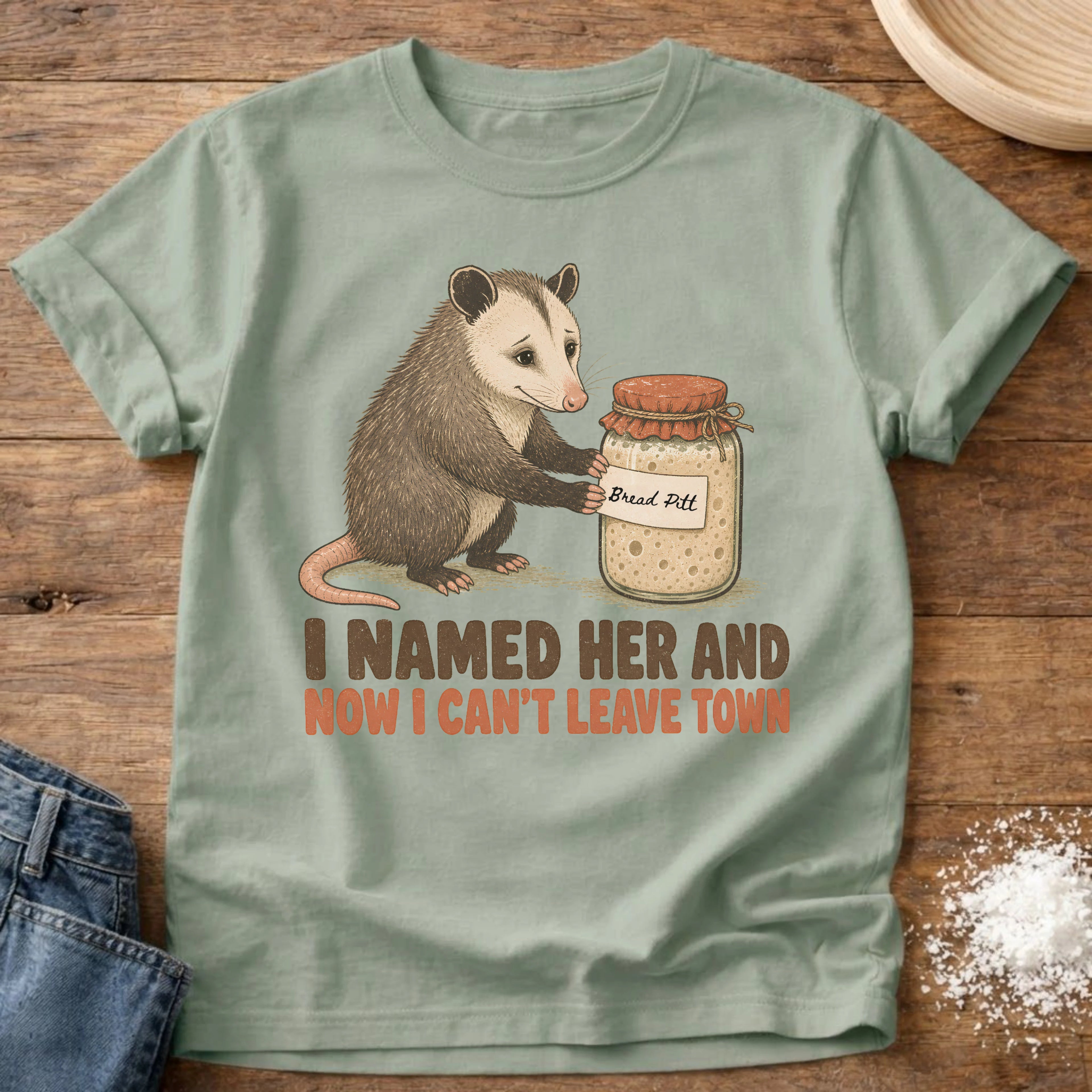 Personalized Can't Leave sourdough graphic on a Bay Comfort Colors t-shirt