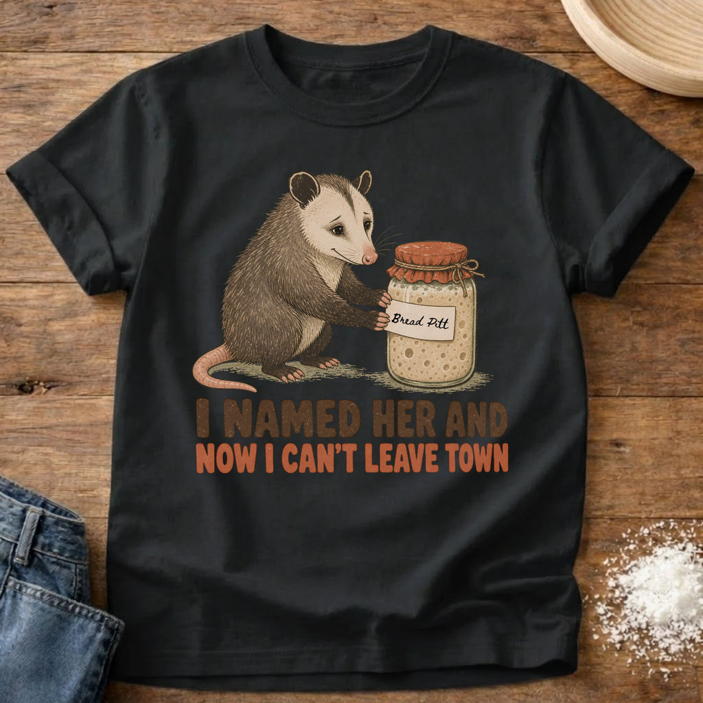 Personalized Can't Leave sourdough graphic on a Black Comfort Colors t-shirt
