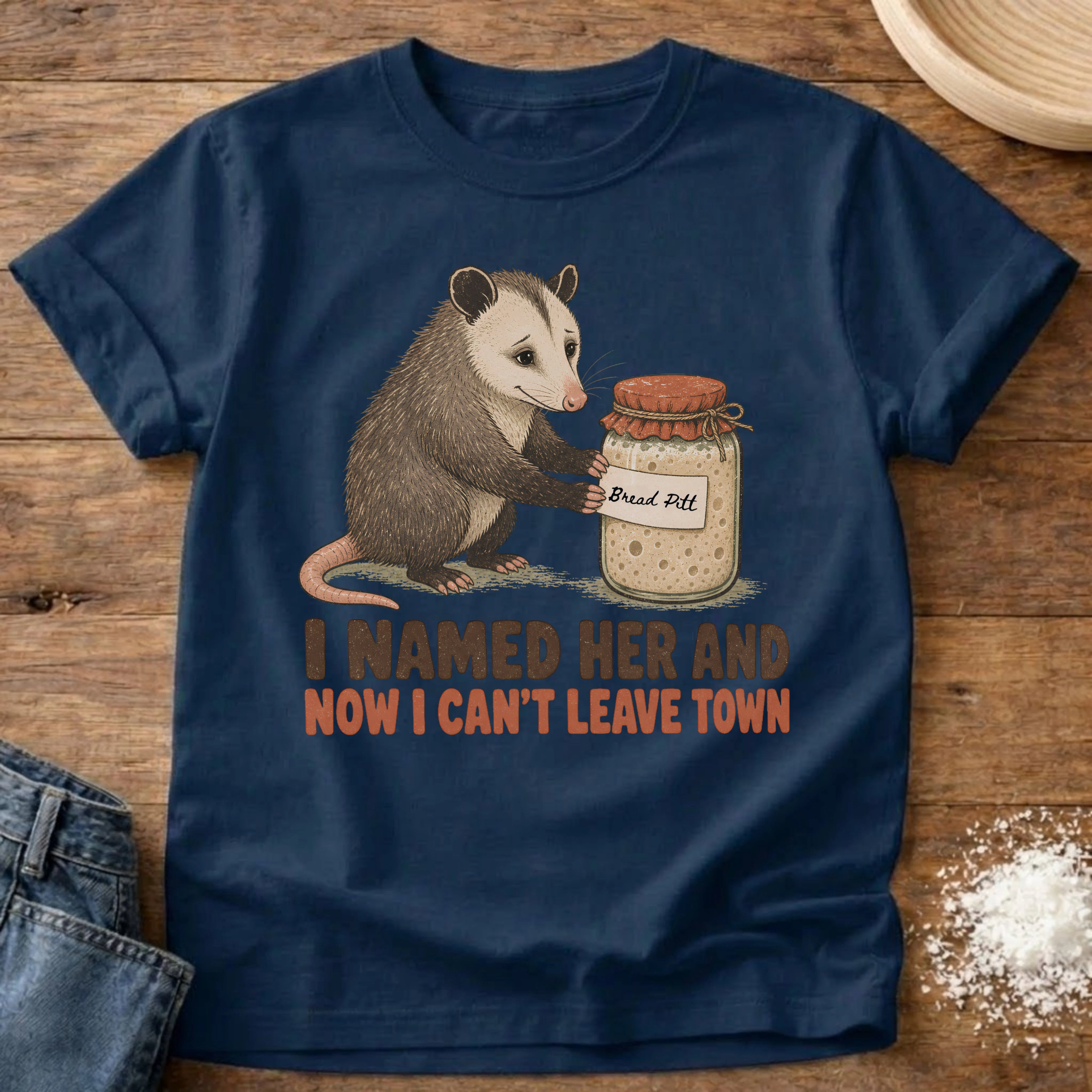 Personalized Can't Leave sourdough graphic on a Navy Comfort Colors t-shirt