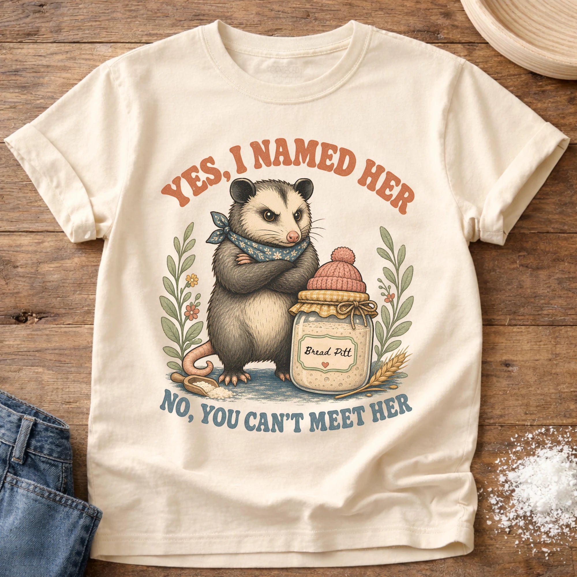 Personalized Named Starter sourdough graphic on an Ivory Comfort Colors t-shirt