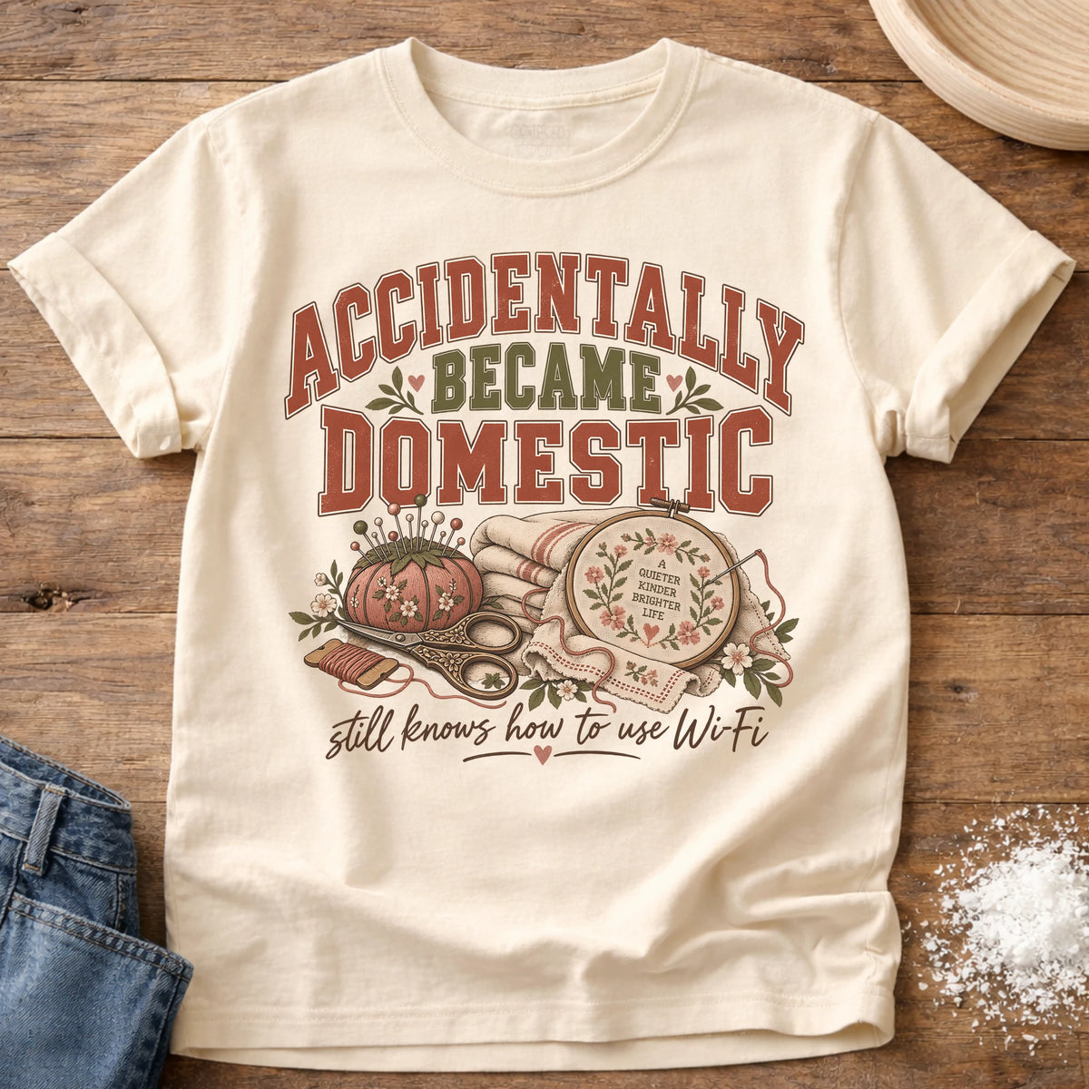 Knead More Fun Accidentally Became Domestic sewing and embroidery t-shirt in Ivory