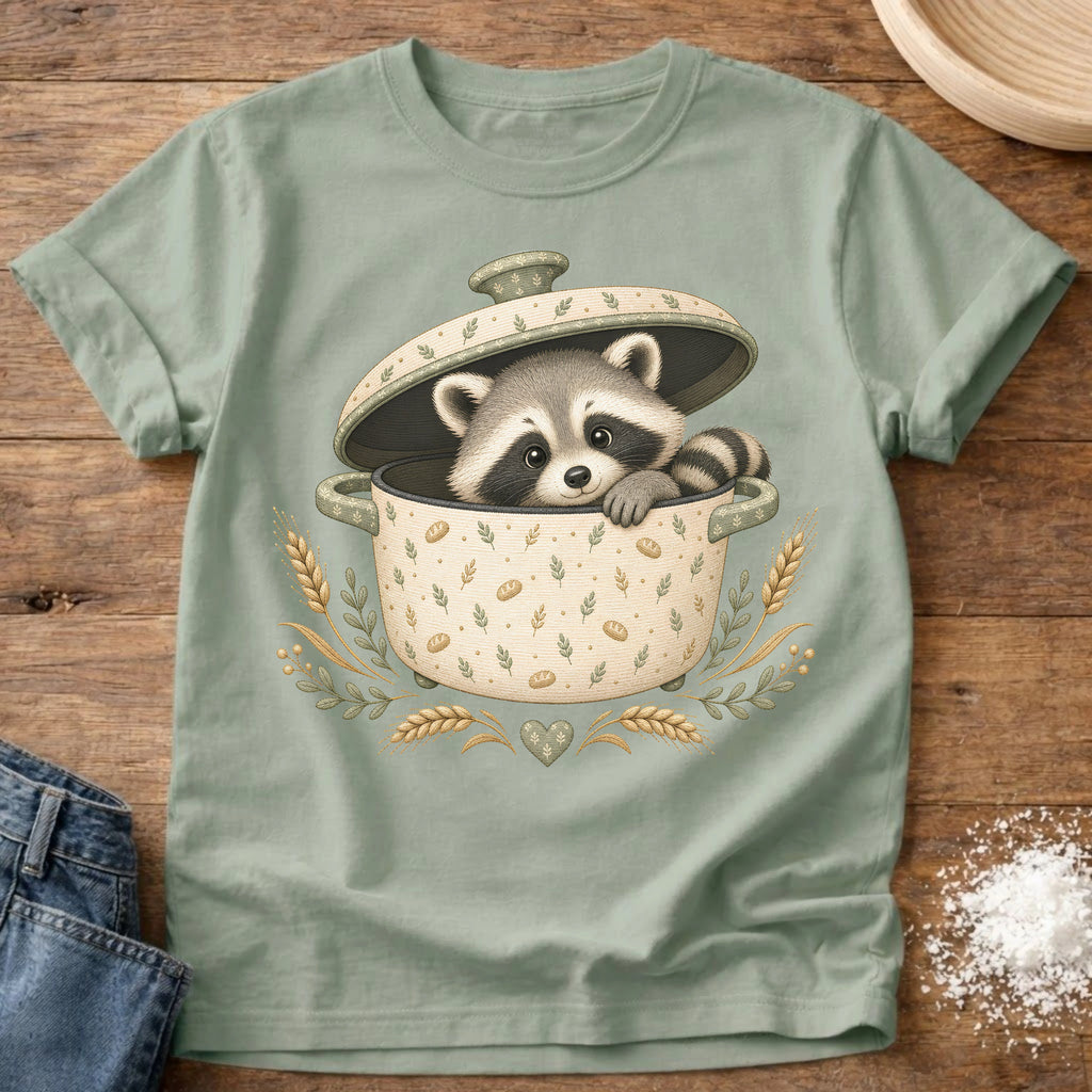 Knead More Fun Adorable Fall Raccoon t-shirt in Bay