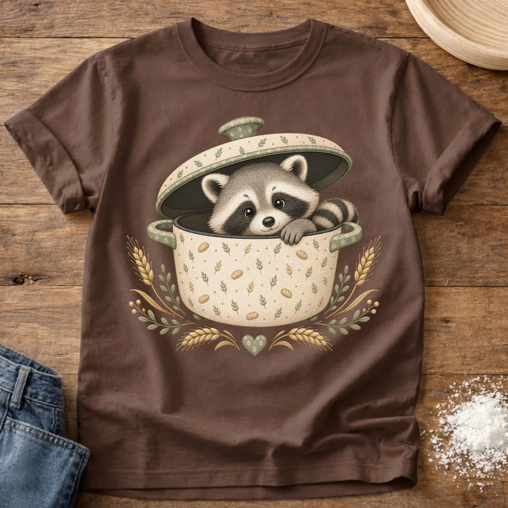 Knead More Fun Adorable Fall Raccoon t-shirt in Espresso