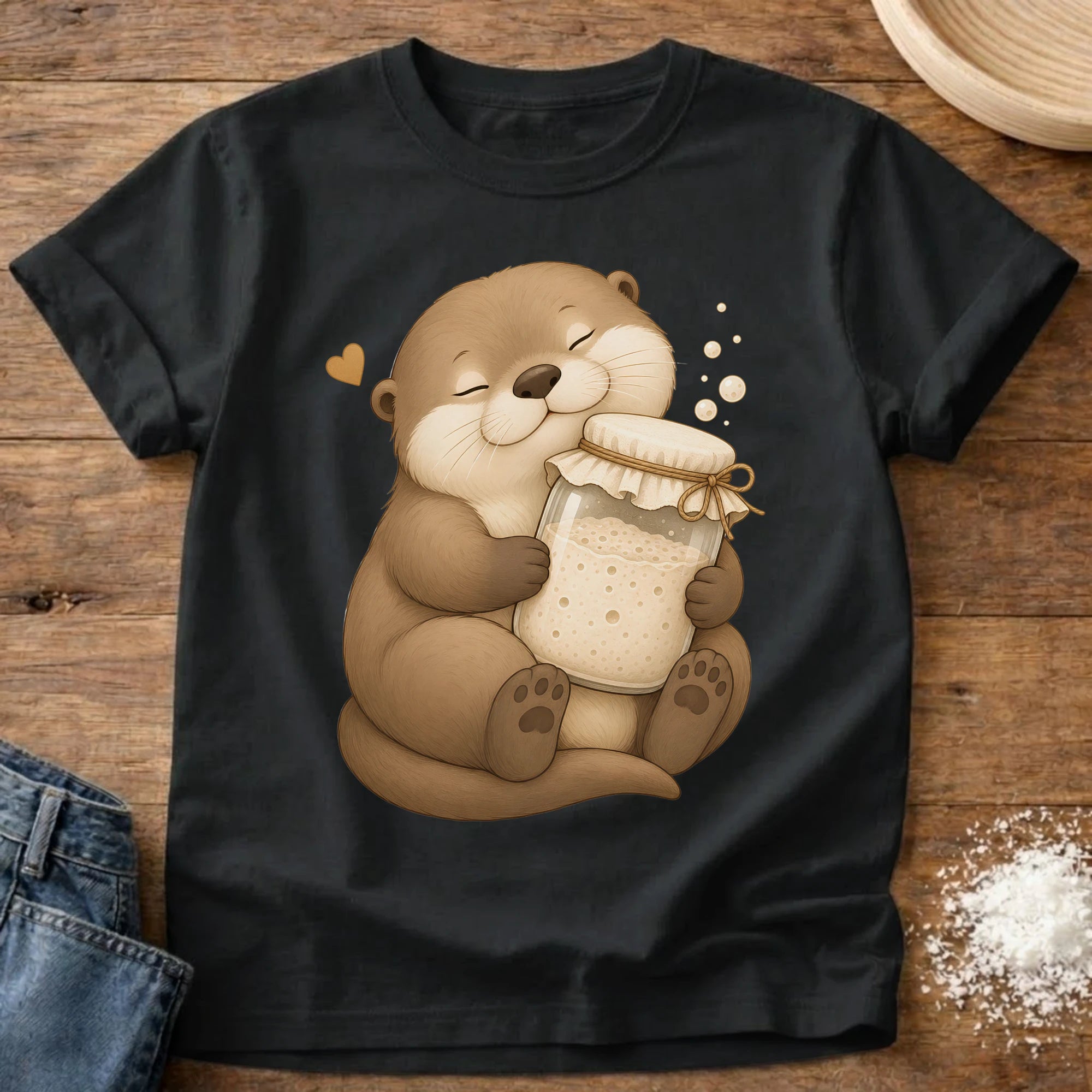 Knead More Fun Adorable Otter Starter Hug t-shirt in Black