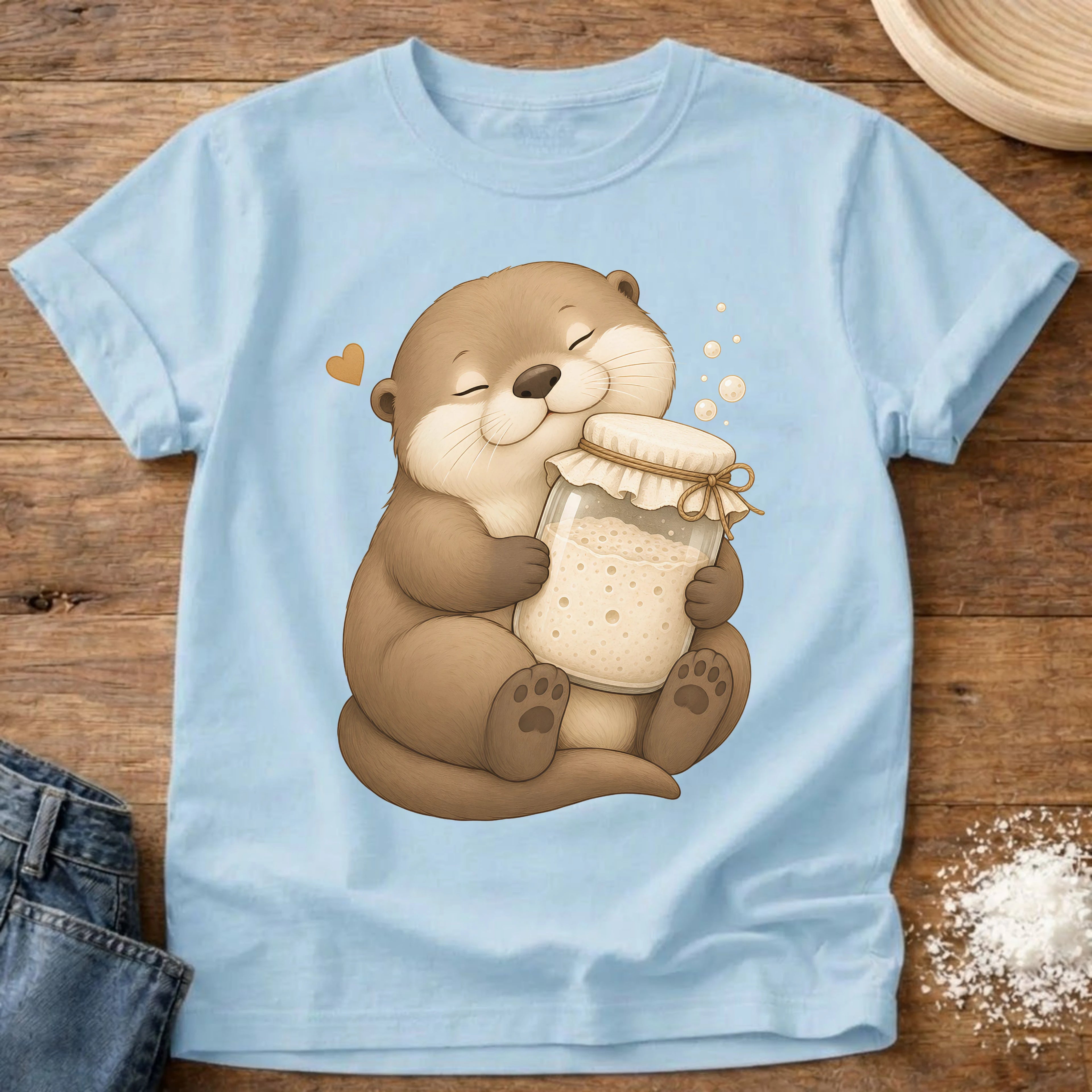 Knead More Fun Adorable Otter Starter Hug t-shirt in Chambray