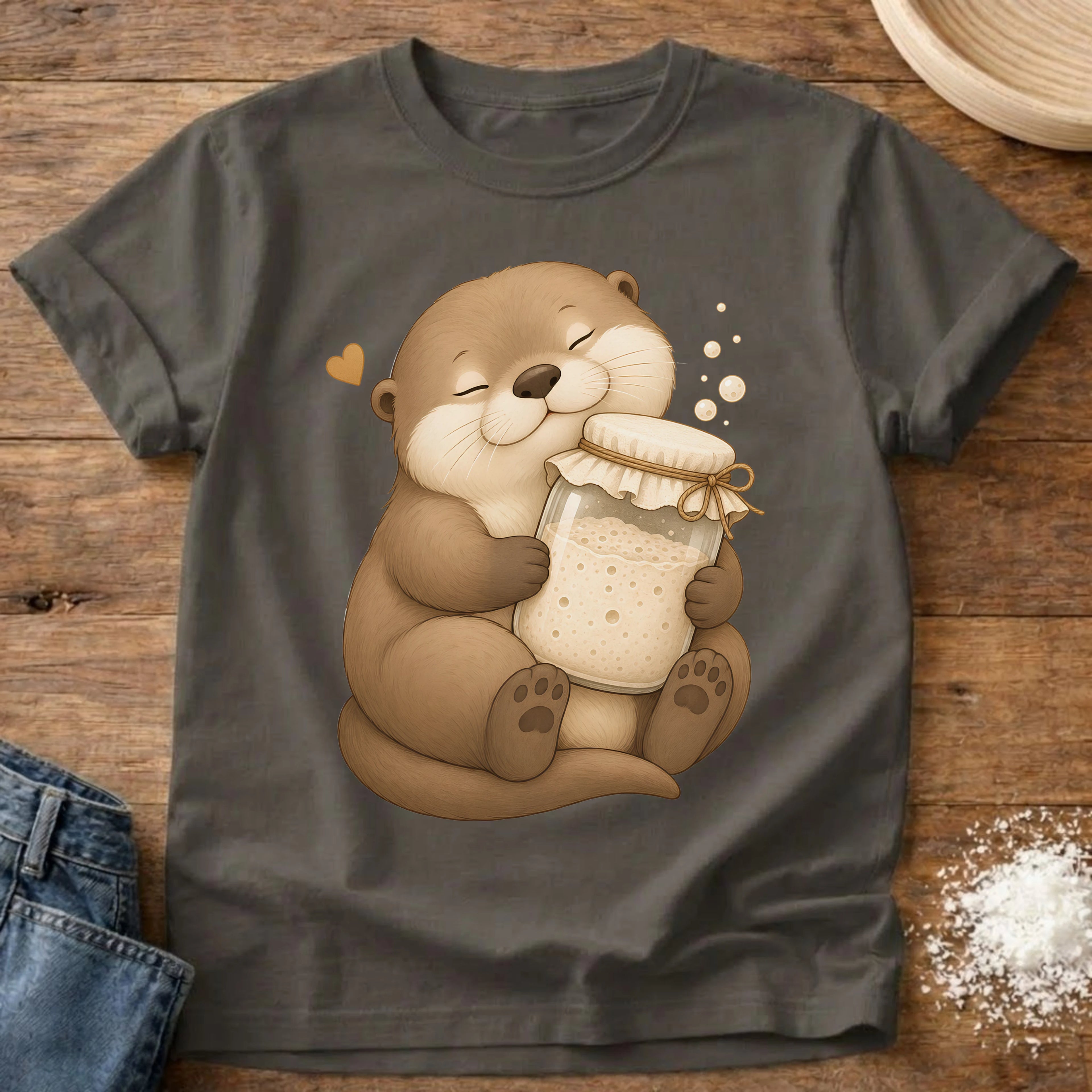 Knead More Fun Adorable Otter Starter Hug t-shirt in Pepper