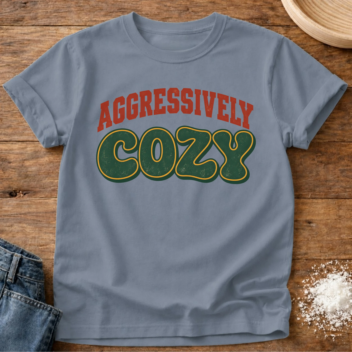 Knead More Fun Aggressively Cozy t-shirt in Blue Jean