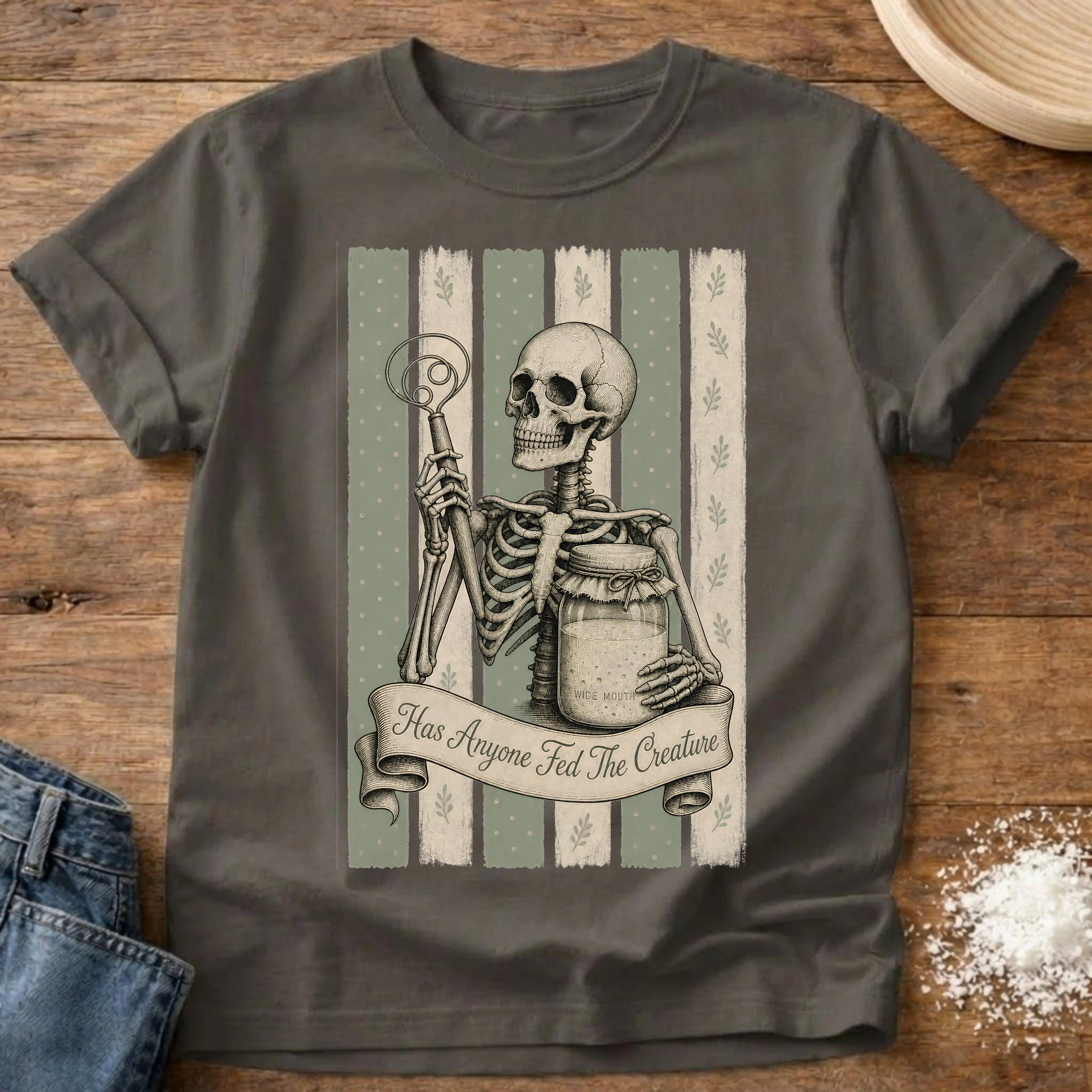 Knead More Fun Anyone Fed the Creature t-shirt in Pepper