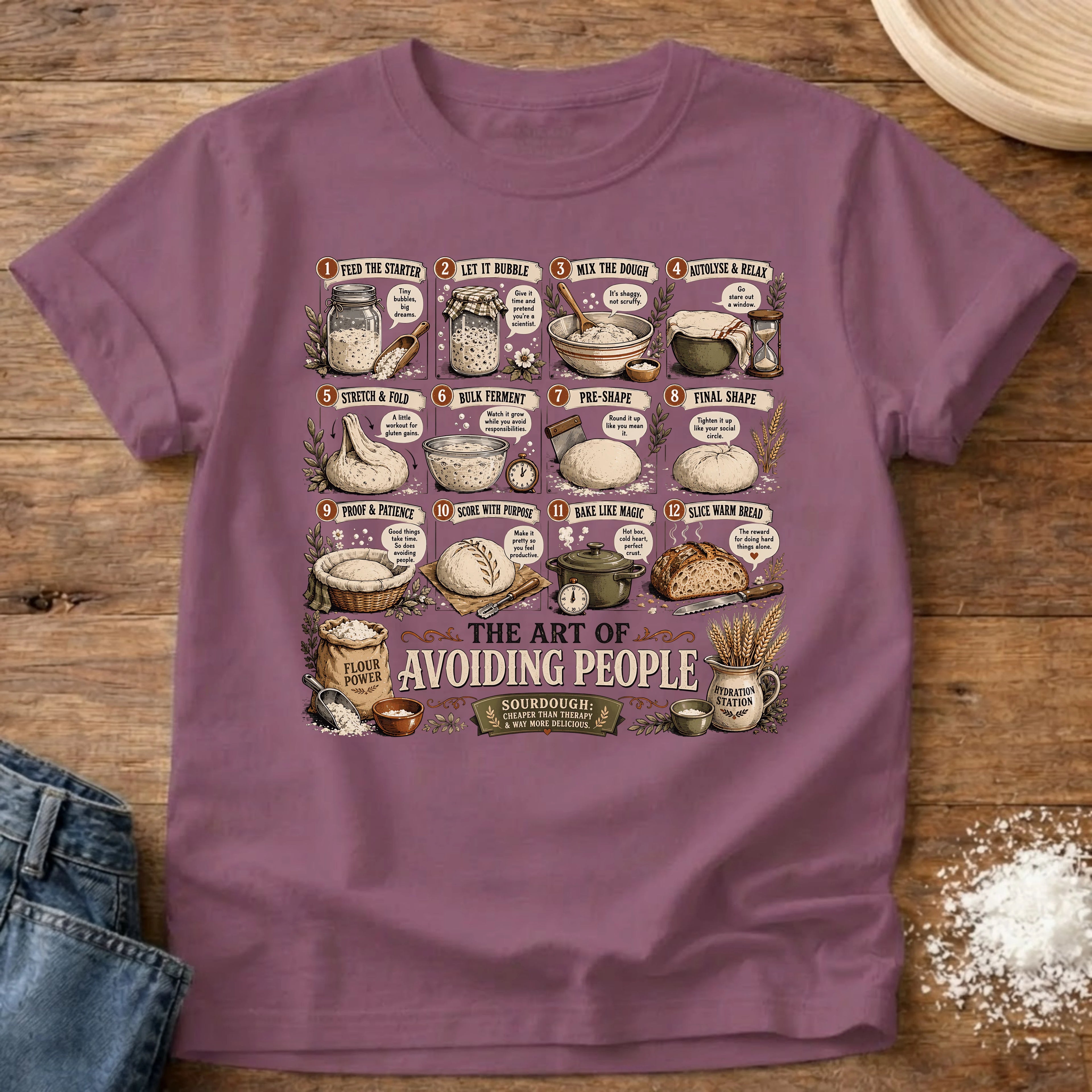 Knead More Fun Art of Avoiding People sourdough t-shirt in Berry