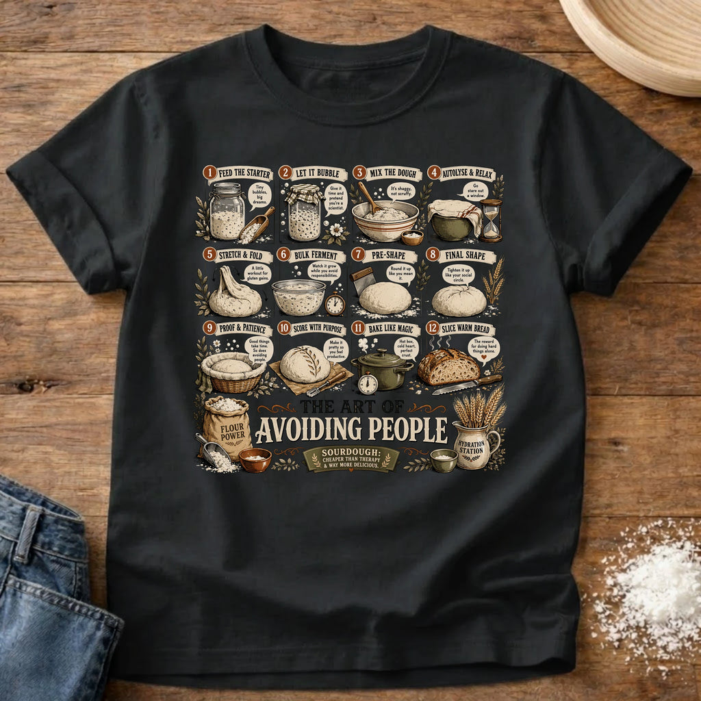 Knead More Fun Art of Avoiding People sourdough t-shirt in Black