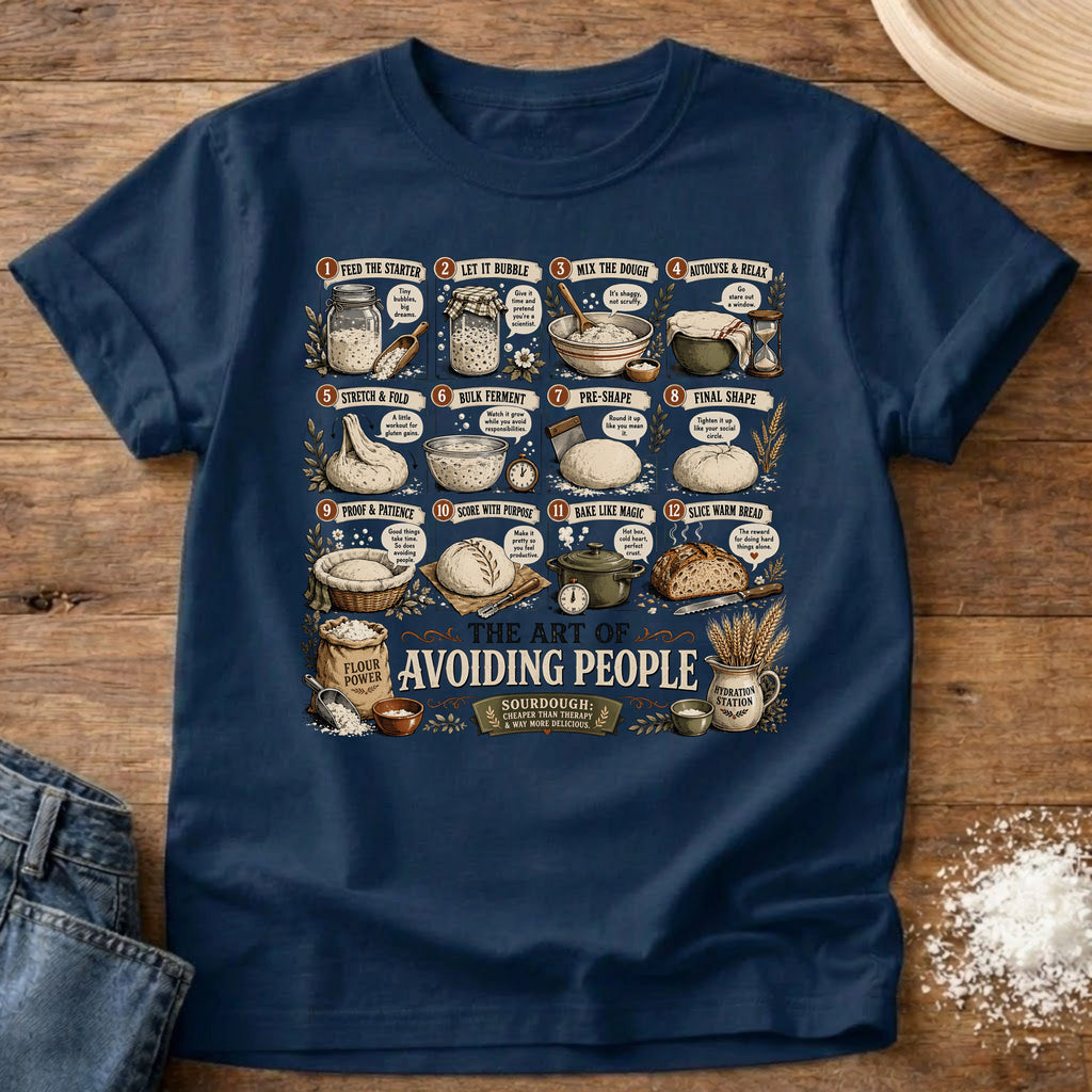 Knead More Fun Art of Avoiding People sourdough t-shirt in Navy