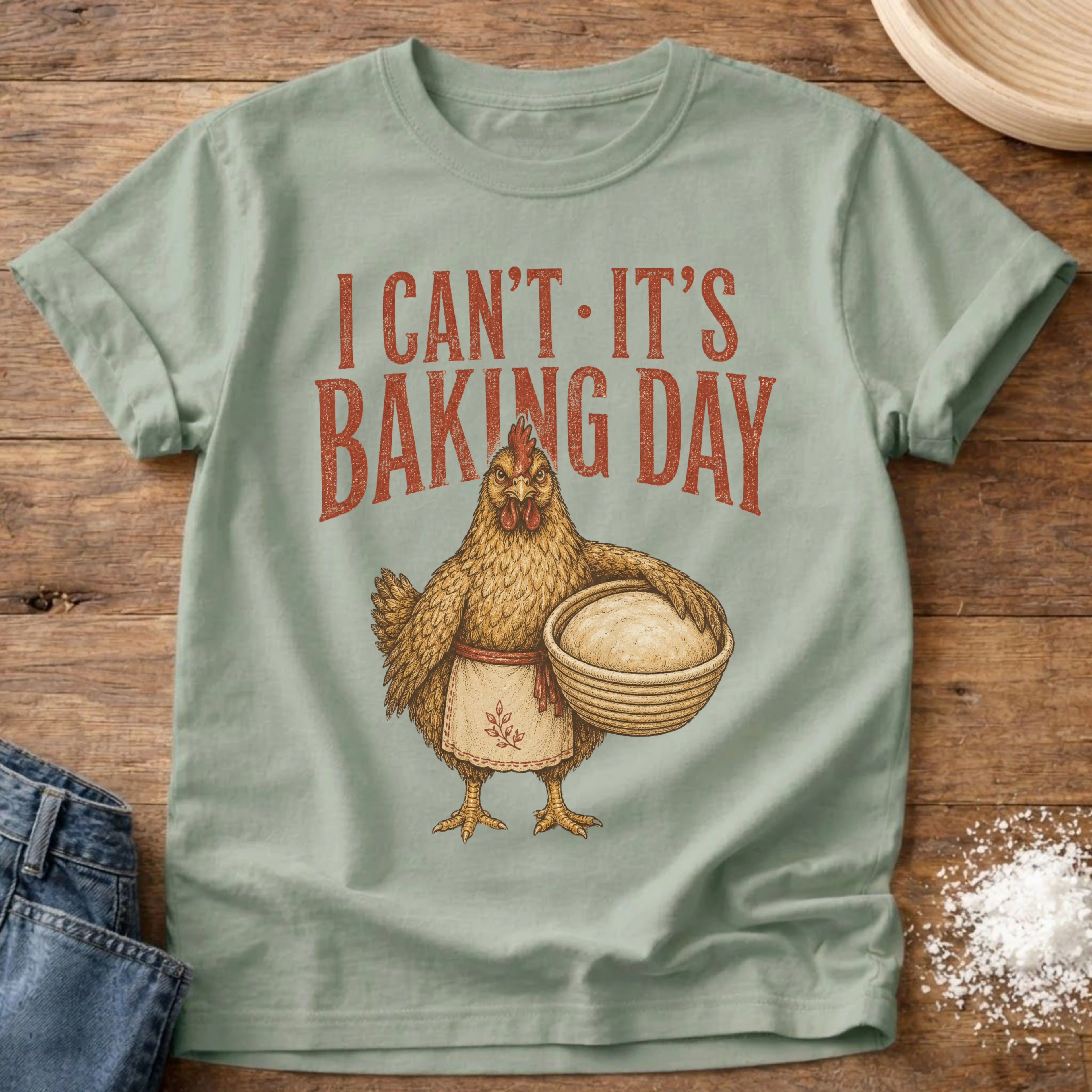 Knead More Fun Baking Day Homebody Hen sourdough t-shirt in Bay