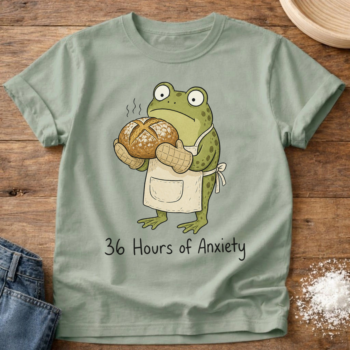 Knead More Fun Baking Panic graphic t-shirt in Bay