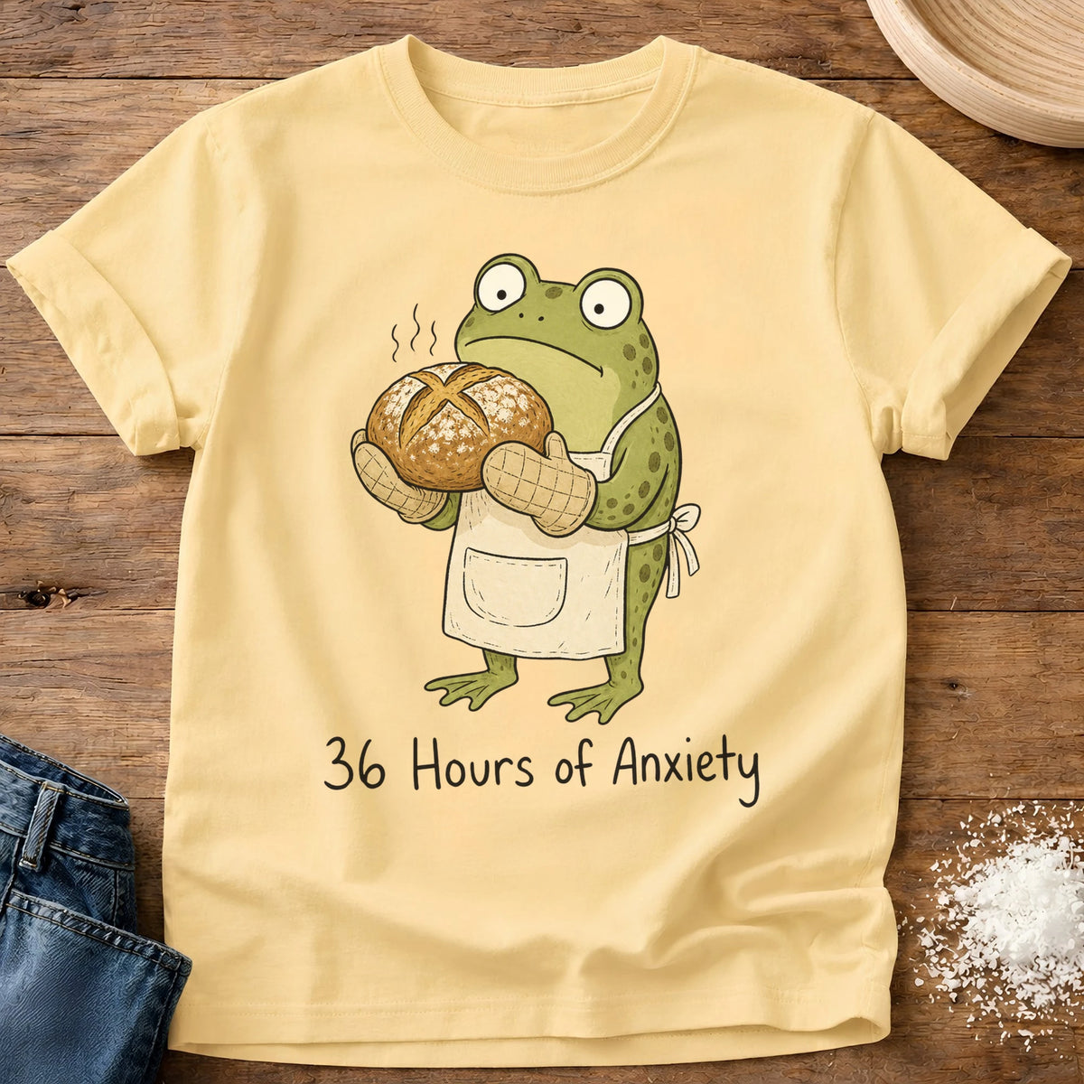 Knead More Fun Baking Panic graphic t-shirt in Butter
