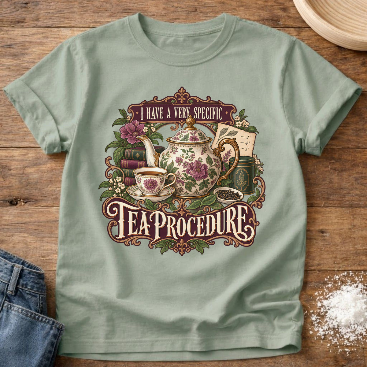 Knead More Fun Tea Proceedure t-shirt in Bay