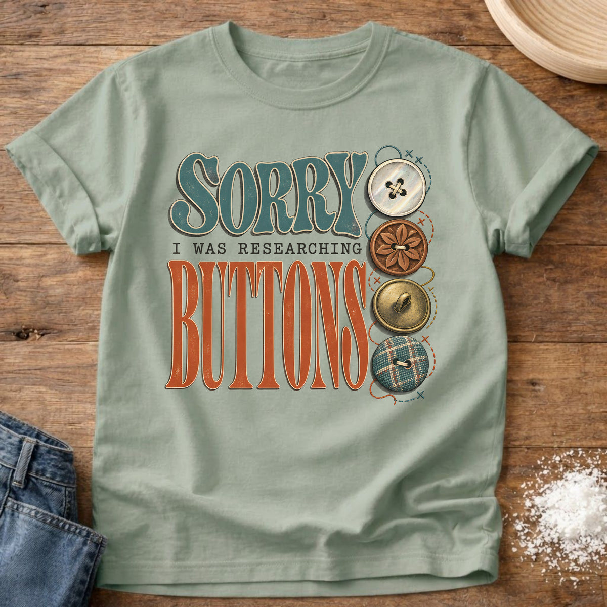 Knead More Fun Buttons t-shirt in Bay