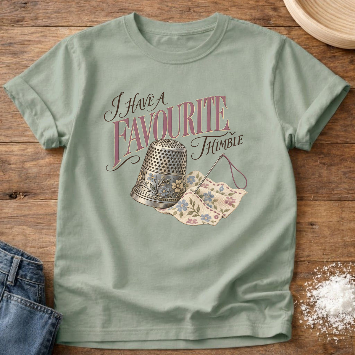 Knead More Fun Favorite Thimble graphic t-shirt in Bay