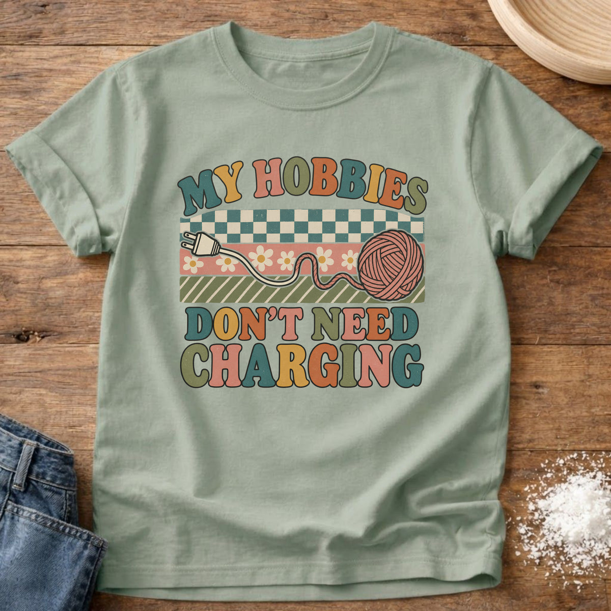 Knead More Fun Don’t Need Charging graphic t-shirt in Bay