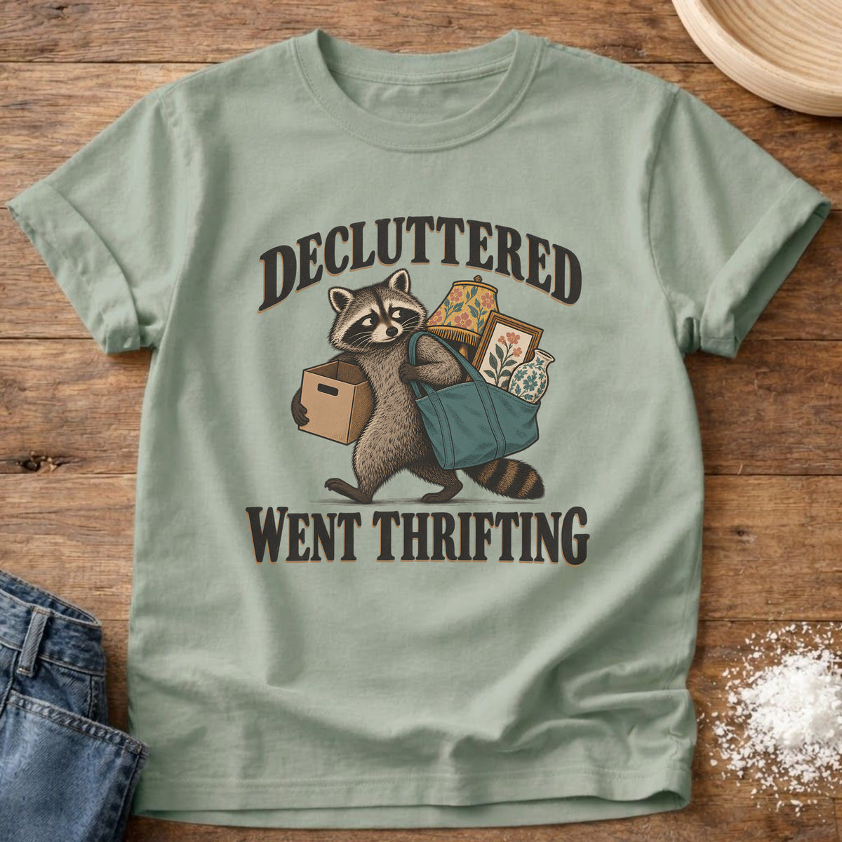 Knead More Fun Decluttered Went Thrifting graphic t-shirt in Bay