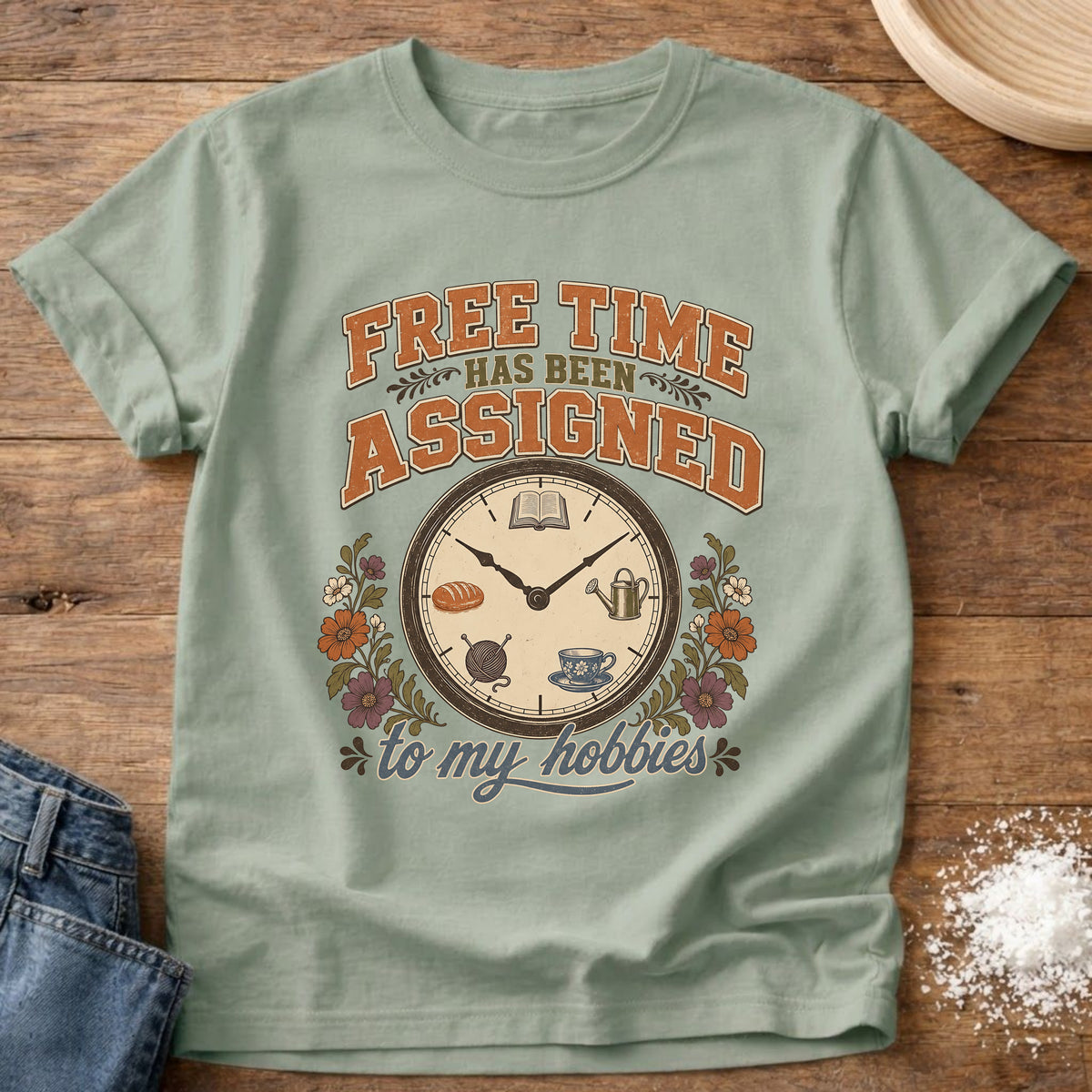 Knead More Fun Free Time Assigned graphic t-shirt in Bay