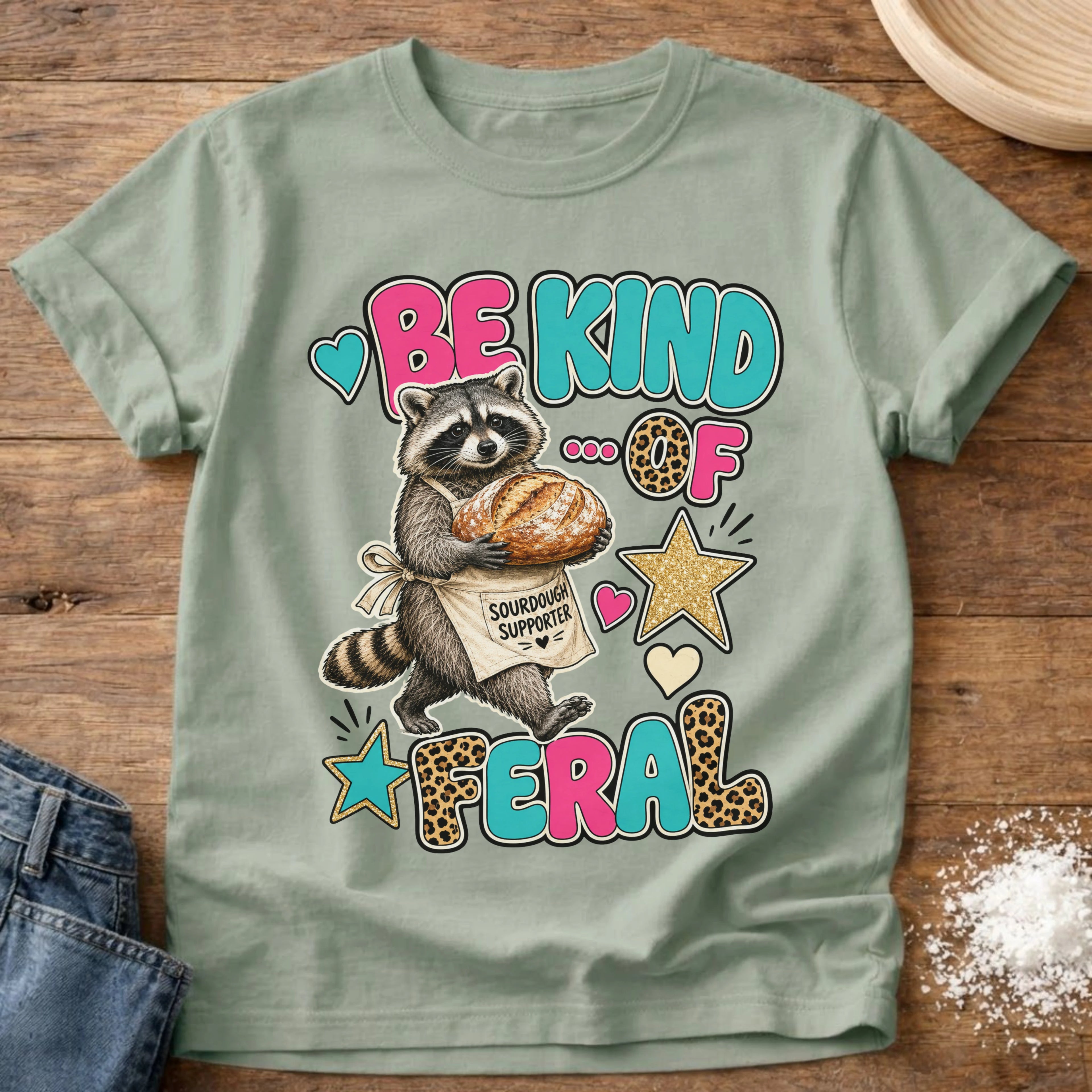 Knead More Fun Be Kind of Feral sourdough t-shirt in Bay