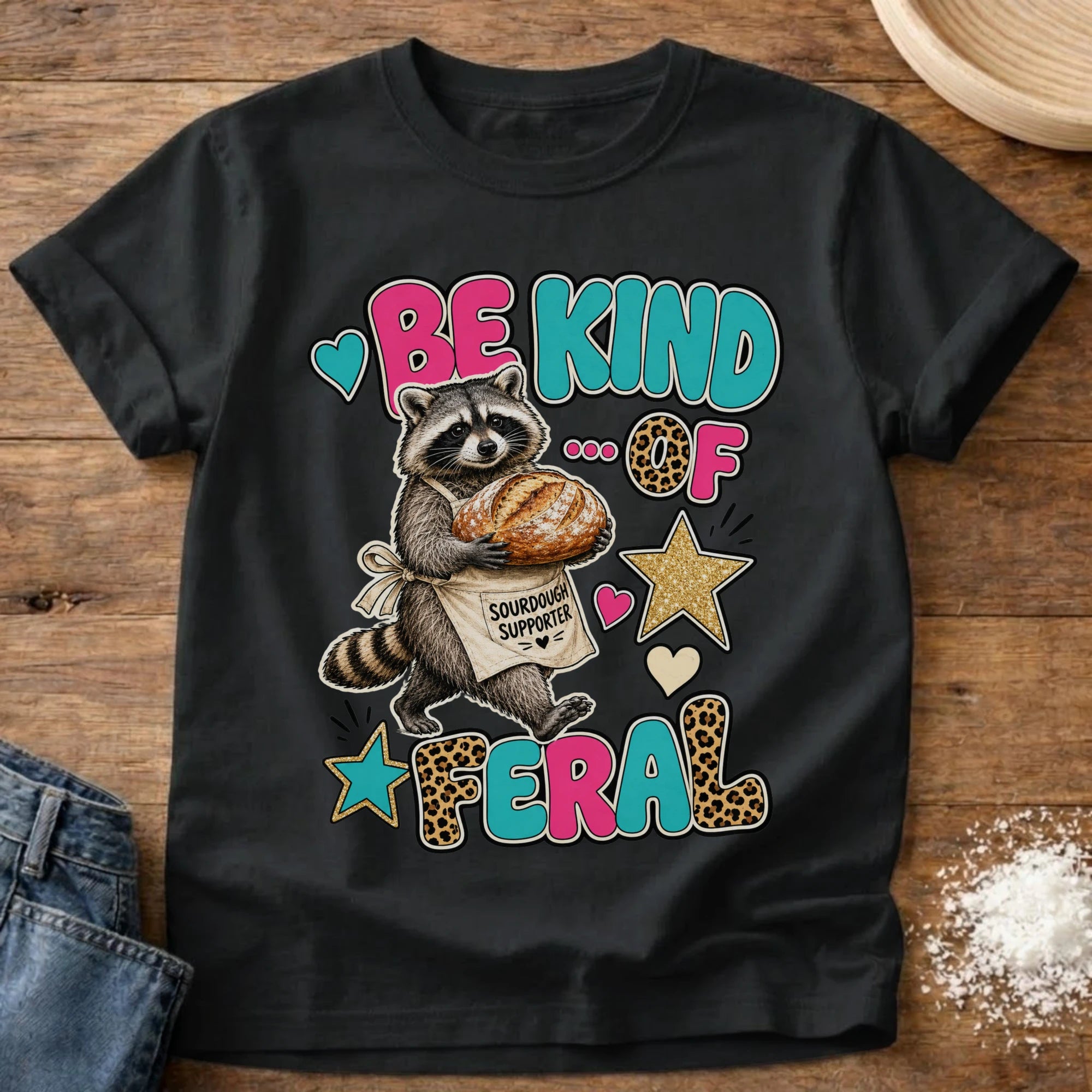 Knead More Fun Be Kind of Feral sourdough t-shirt in Black