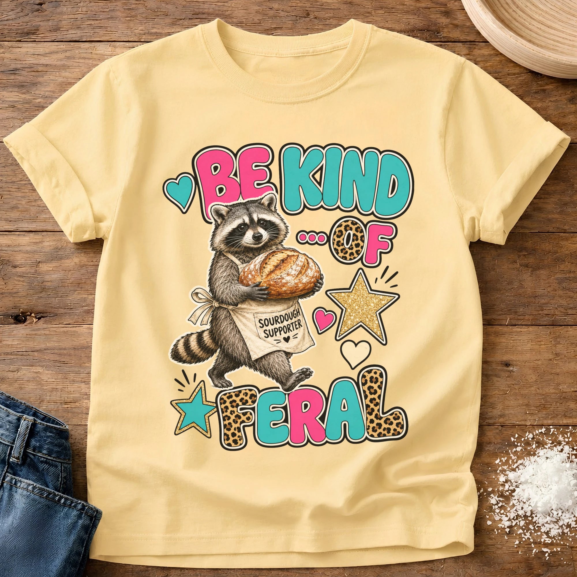 Knead More Fun Be Kind of Feral sourdough t-shirt in Butter