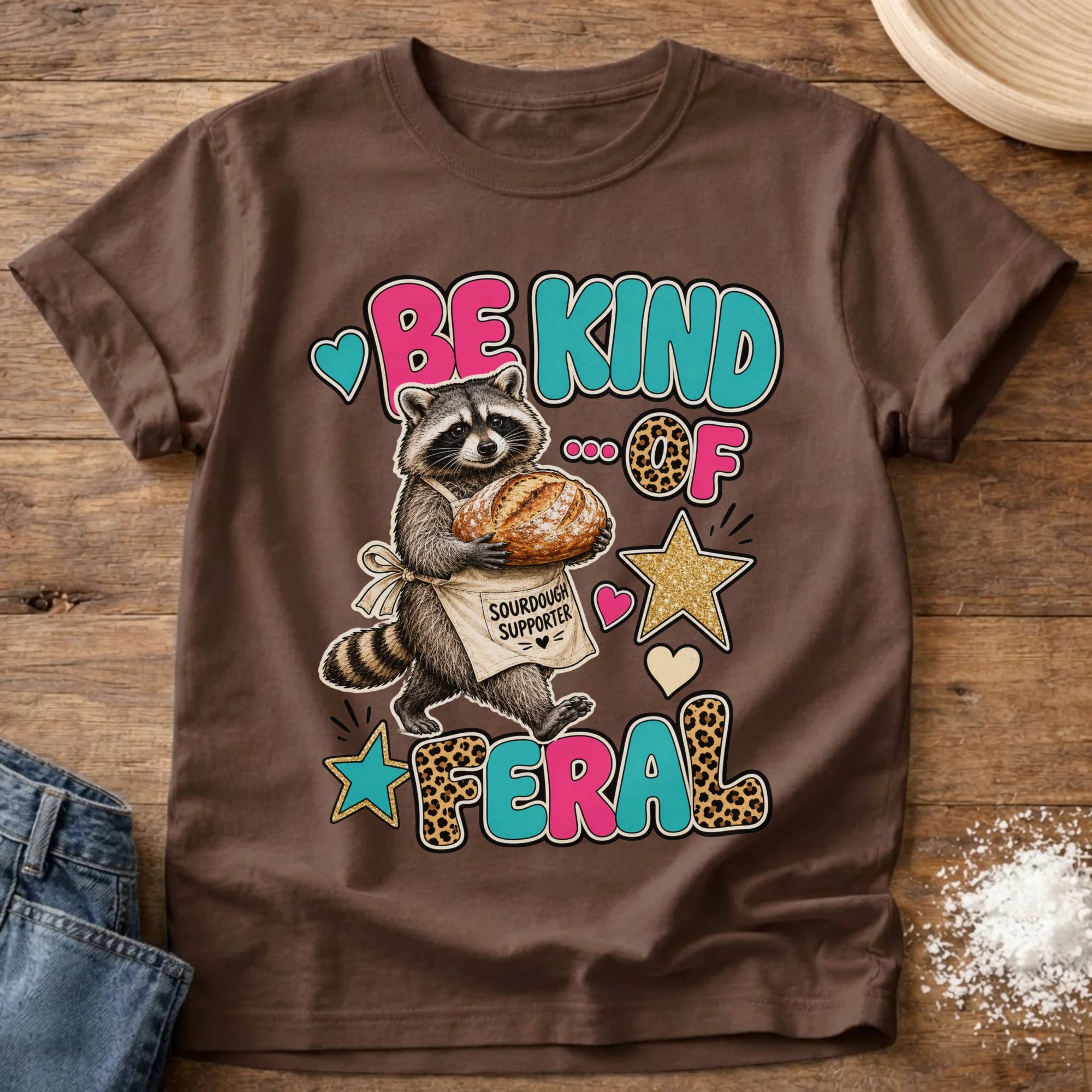 Knead More Fun Be Kind of Feral sourdough t-shirt in Espresso