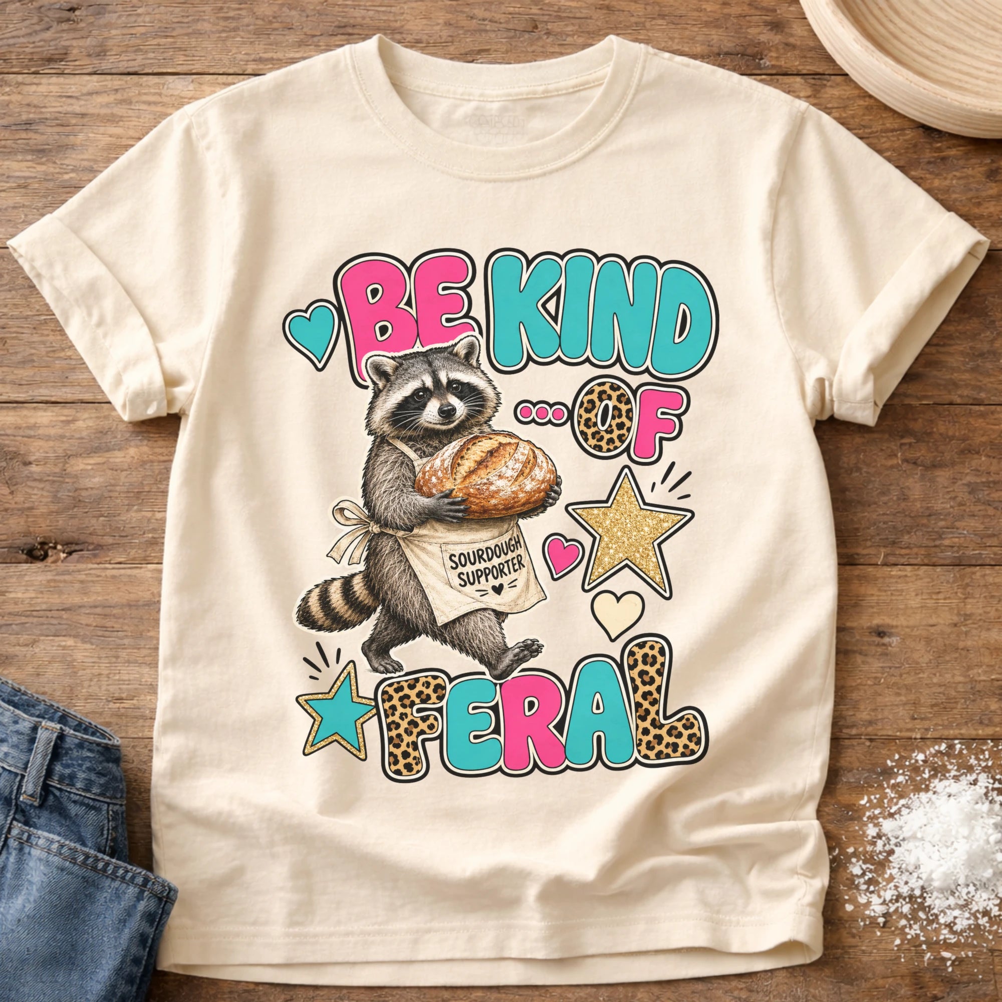 Knead More Fun Be Kind of Feral sourdough t-shirt in Ivory
