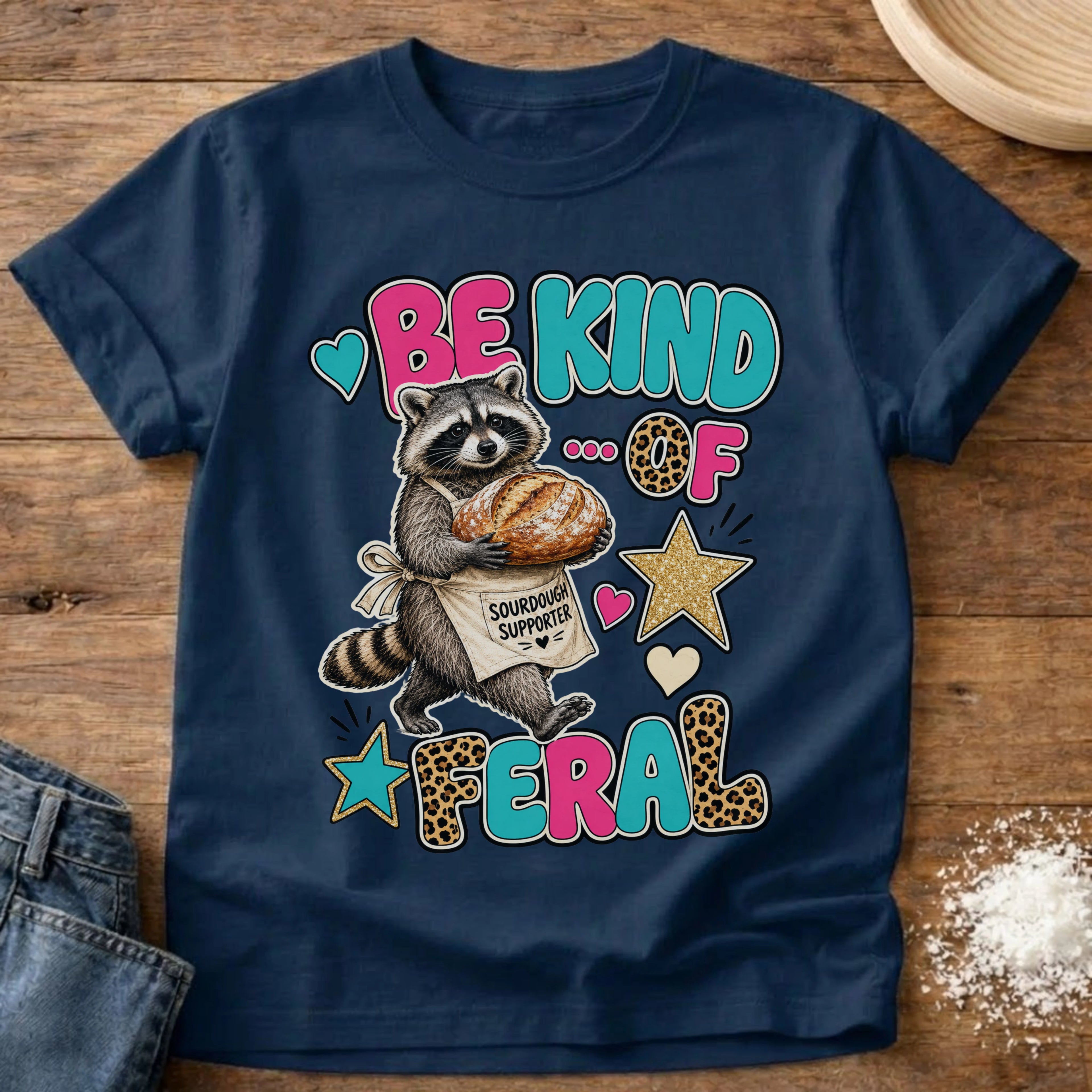Knead More Fun Be Kind of Feral sourdough t-shirt in Navy