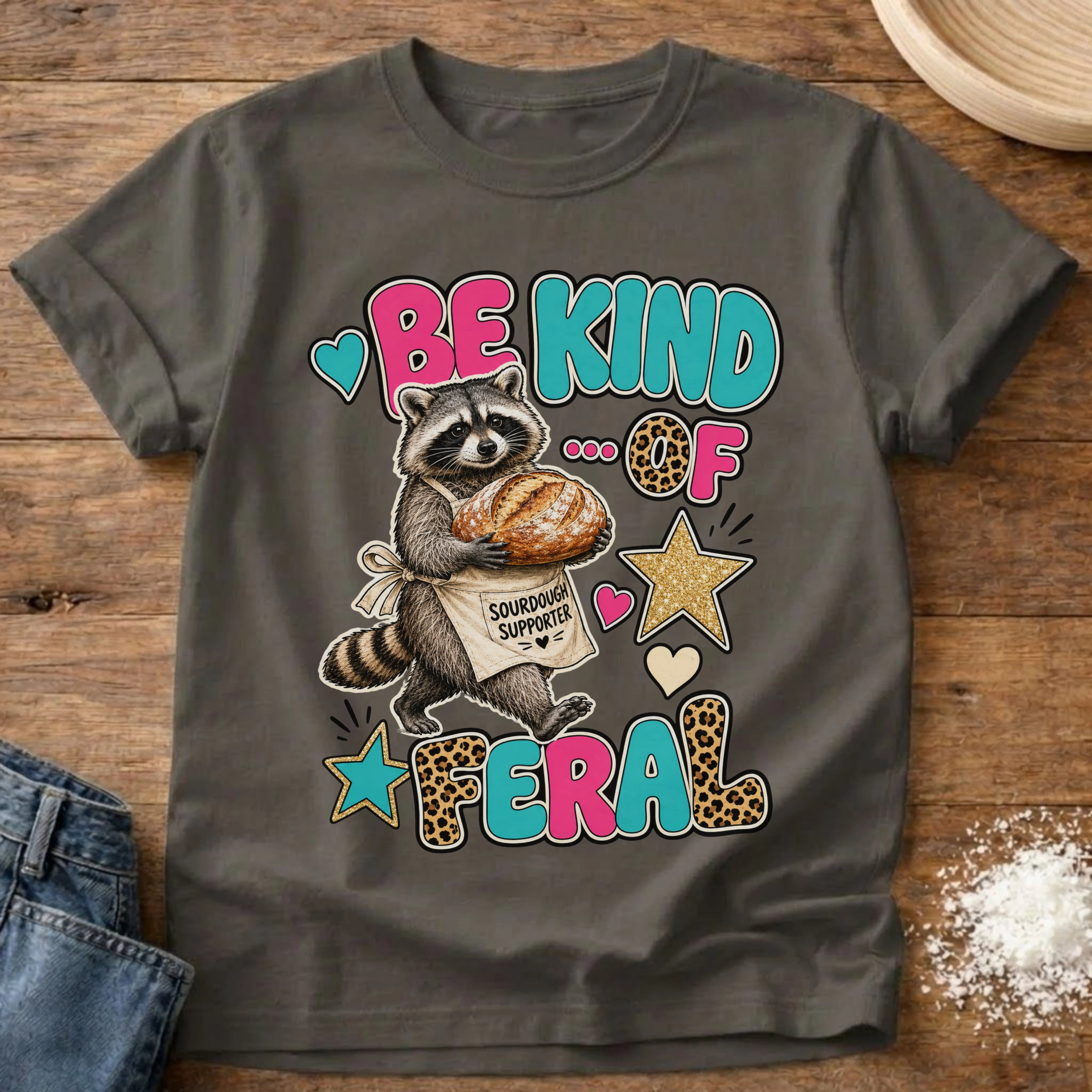Knead More Fun Be Kind of Feral sourdough t-shirt in Pepper
