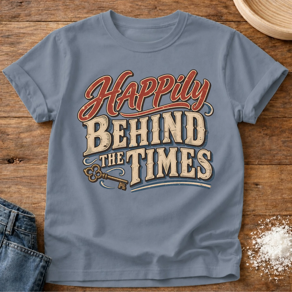 Knead More Fun Behind The Times grannycore t-shirt in Blue Jean