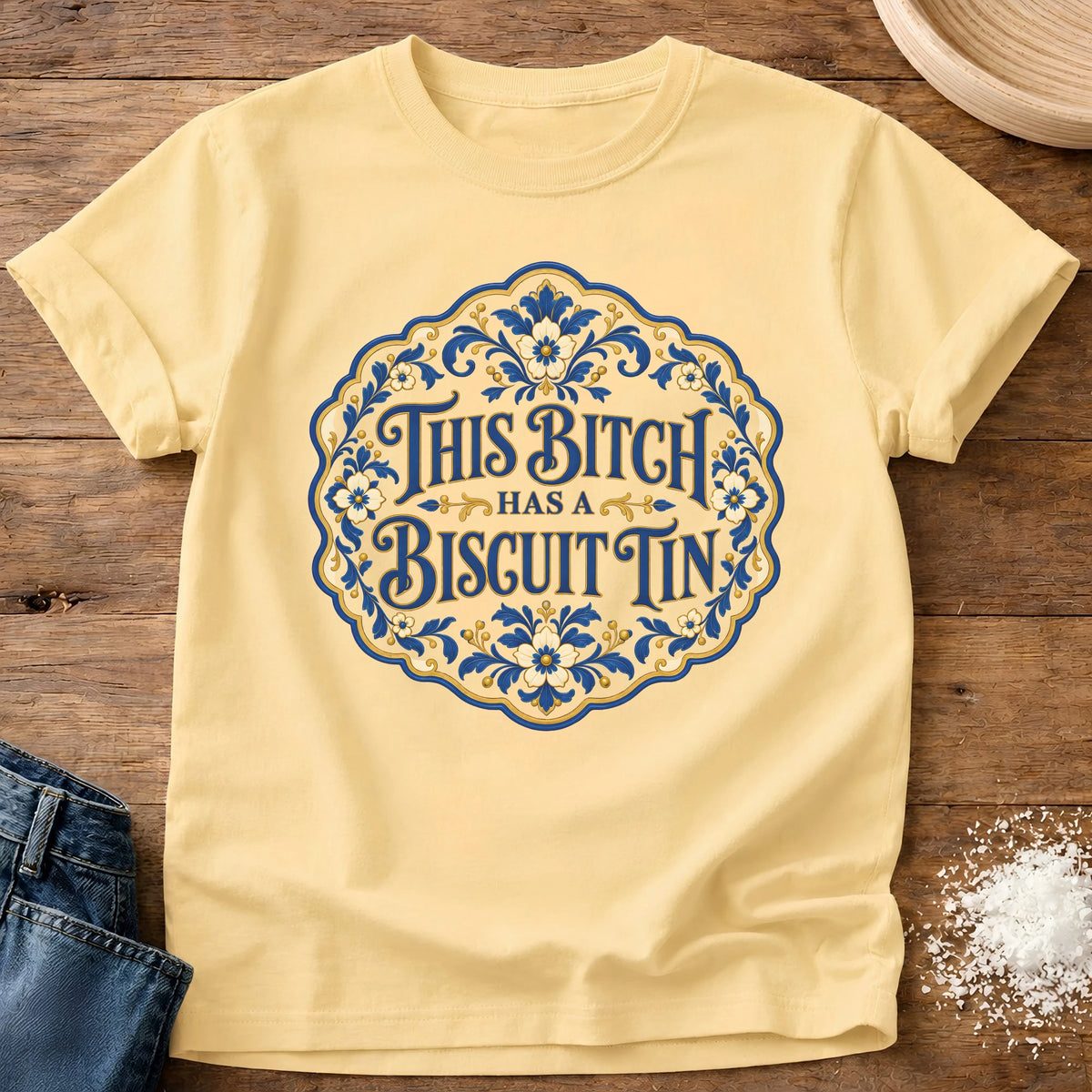 Knead More Fun Biscuit Tin t-shirt in Butter