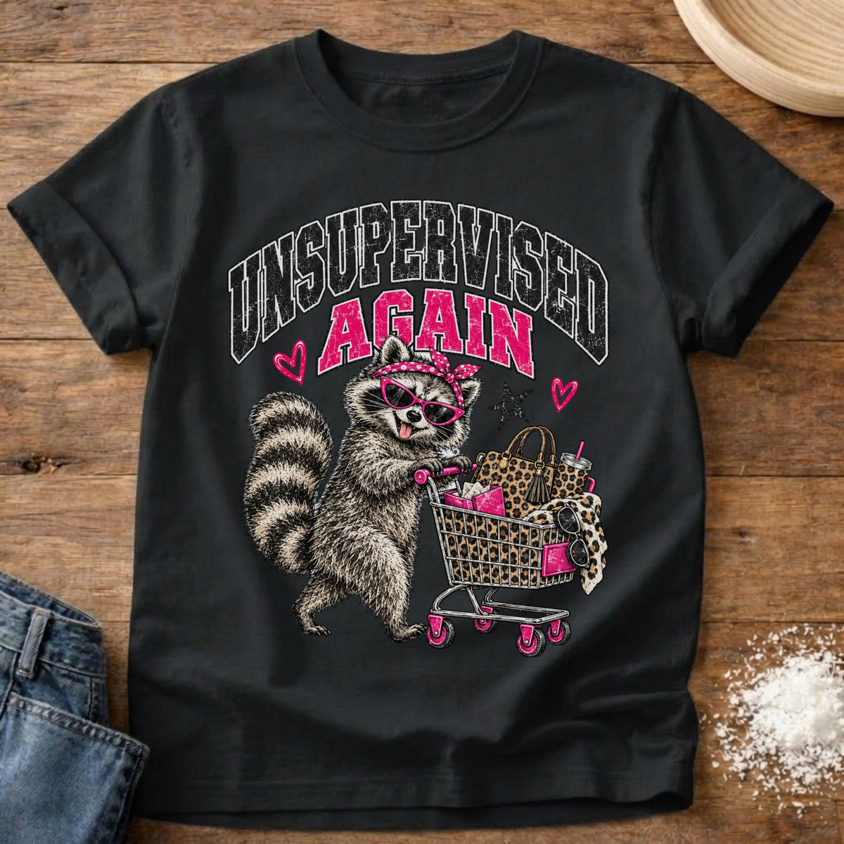 Knead More Fun Unsupervised Thrifting Raccoon t-shirt in Black