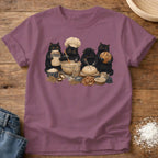 Knead More Fun Black Cat Bakers sourdough t-shirt in Berry