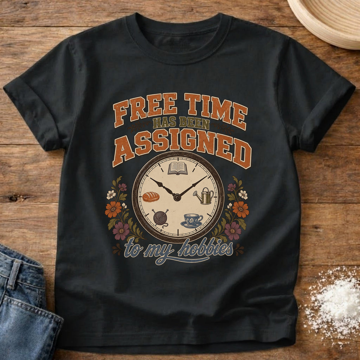 Knead More Fun Free Time Assigned graphic t-shirt in Black