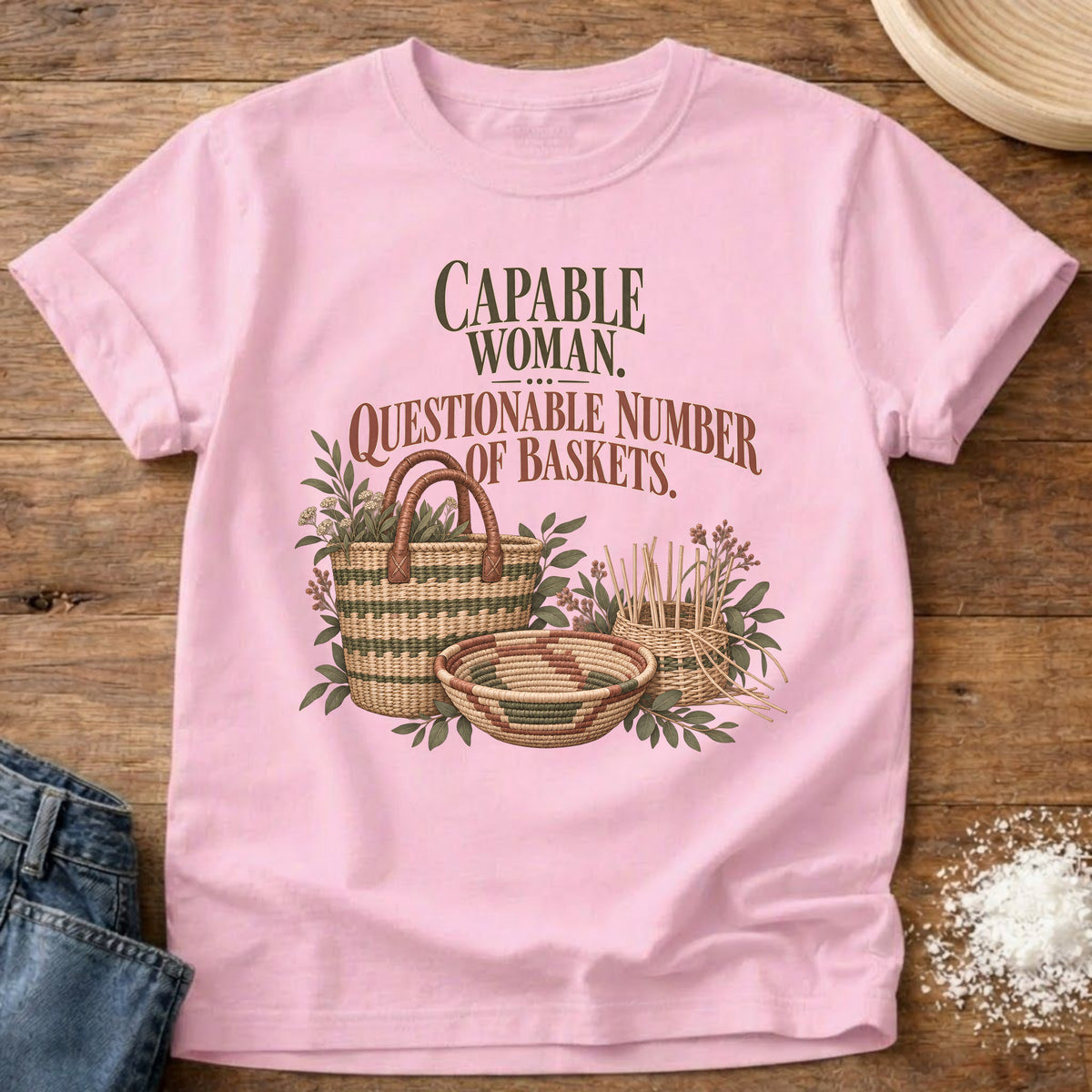 Knead More Fun Questionable Baskets t-shirt in Blossom