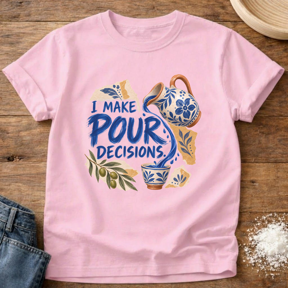 Knead More Fun Pour Decisions graphic t-shirt in Blossom