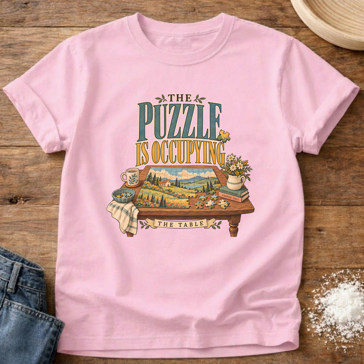 Knead More Fun Puzzle Occupation graphic t-shirt in Blossom