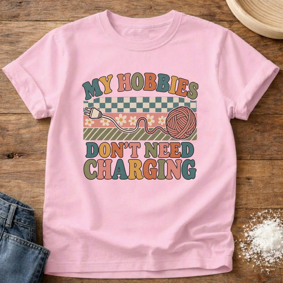 Knead More Fun Don’t Need Charging graphic t-shirt in Blossom