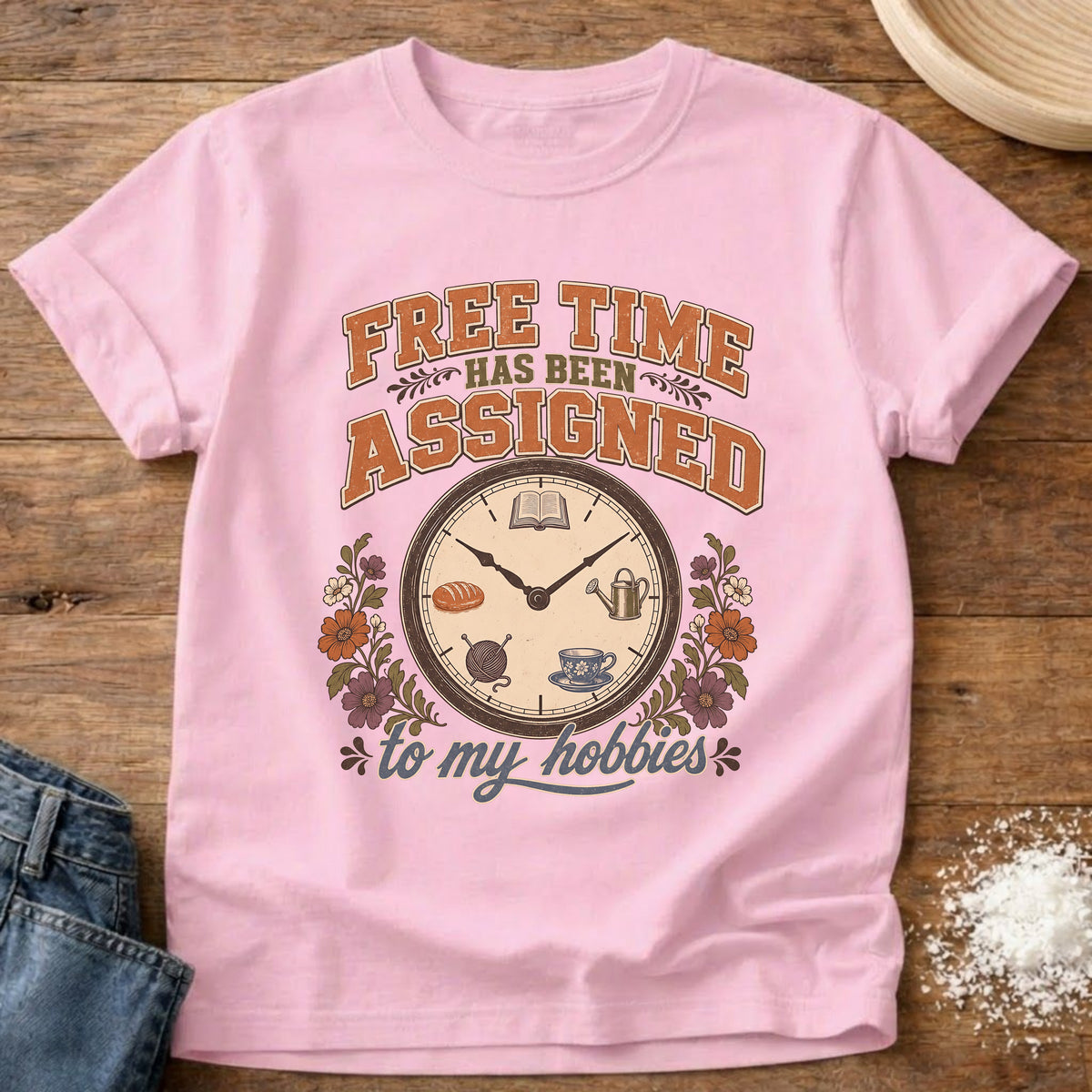 Knead More Fun Free Time Assigned graphic t-shirt in Blossom