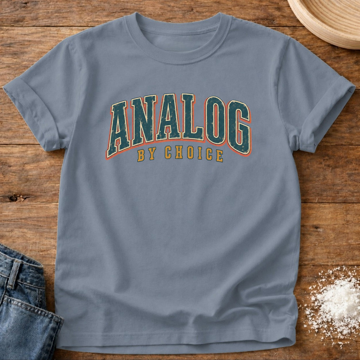 Knead More Fun Analog By Choice graphic t-shirt in Blue Jean