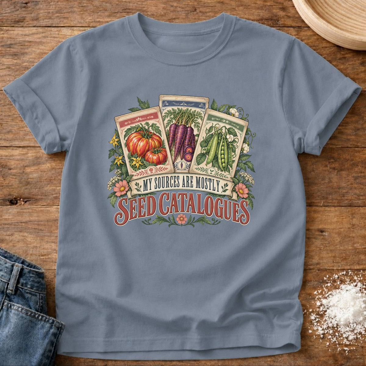 Knead More Fun Seed Catalogue graphic t-shirt in Blue Jean