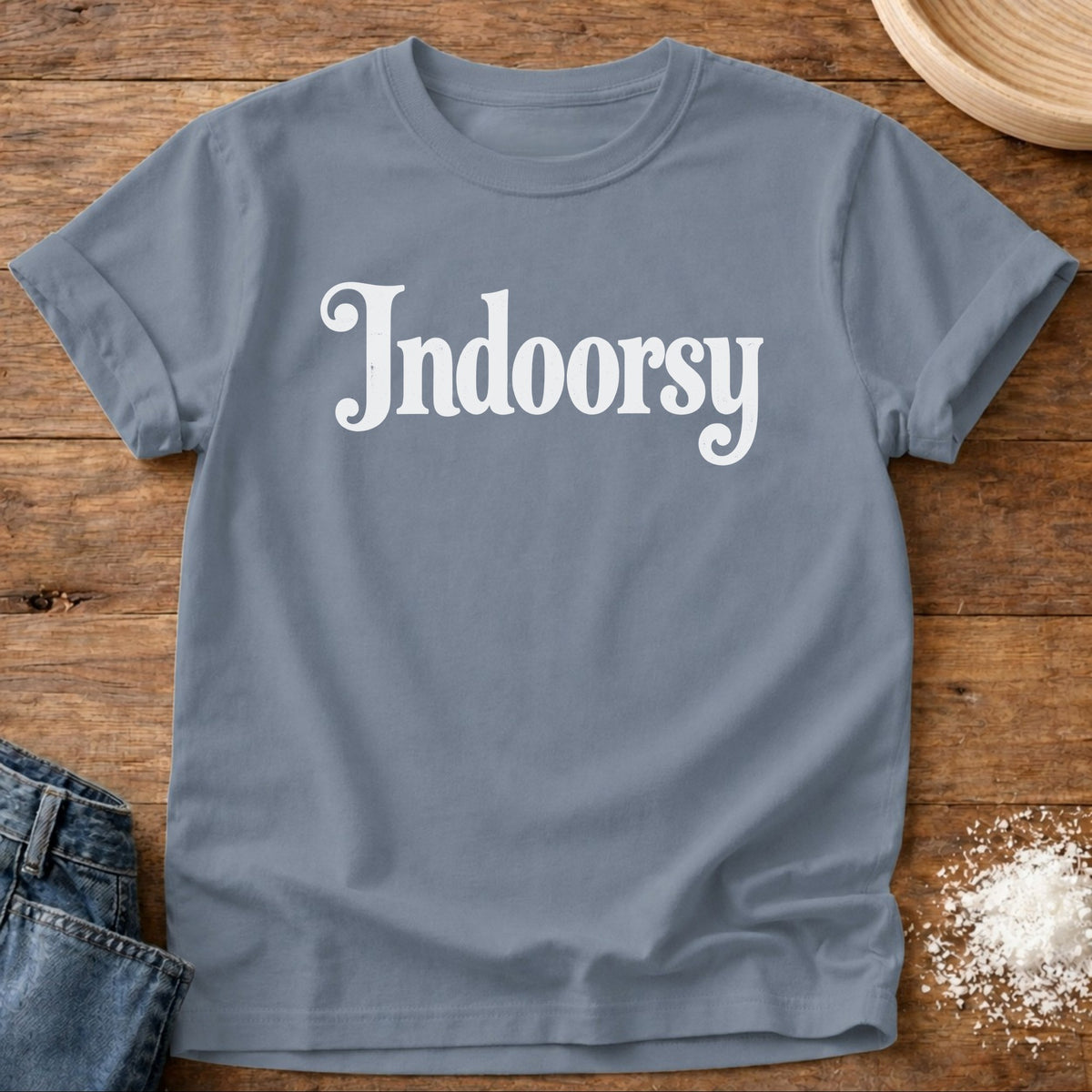 Knead More Fun Indoorsy graphic t-shirt in Blue Jean