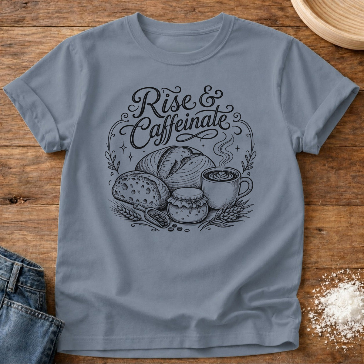 Knead More Fun Morning Fuel t-shirt in Blue Jean
