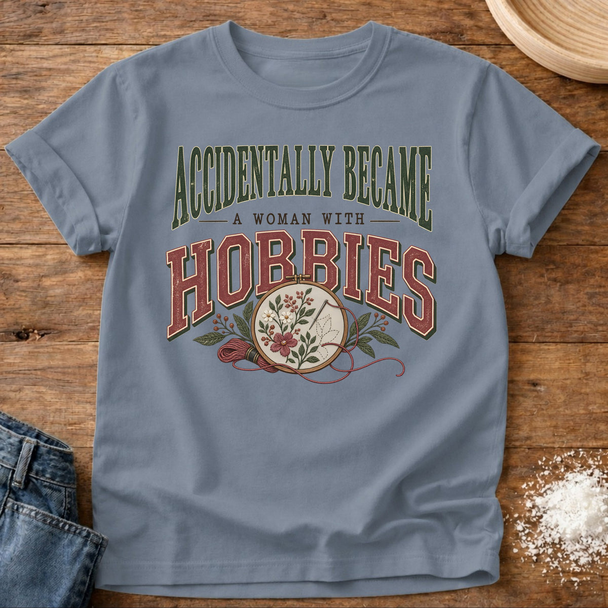 Knead More Fun Woman With Hobbies t-shirt in Blue Jean
