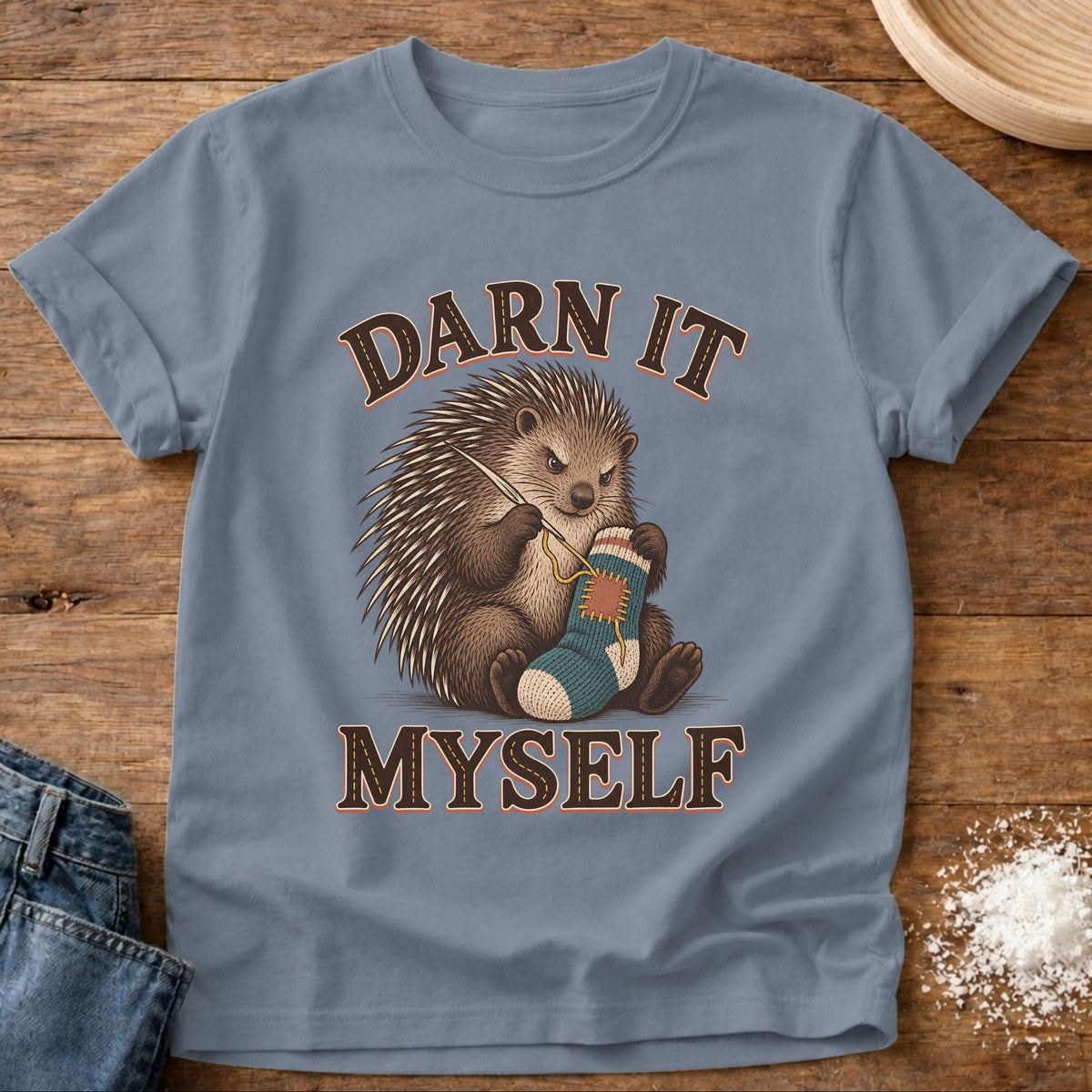 Knead More Fun Darn It graphic t-shirt in Blue Jean